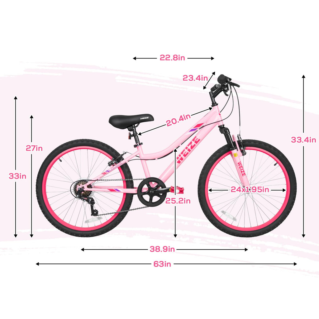 WEIZE 20 24 Inch Kids Mountain Bike,Kids Bike for Girls Age 6-14 Year Old,6 Speed Kid Bicycle with Front Suspension Fork,Adjustable Seat Height,High-Carbon Steel Frame,Ideal for Girl Adventurers