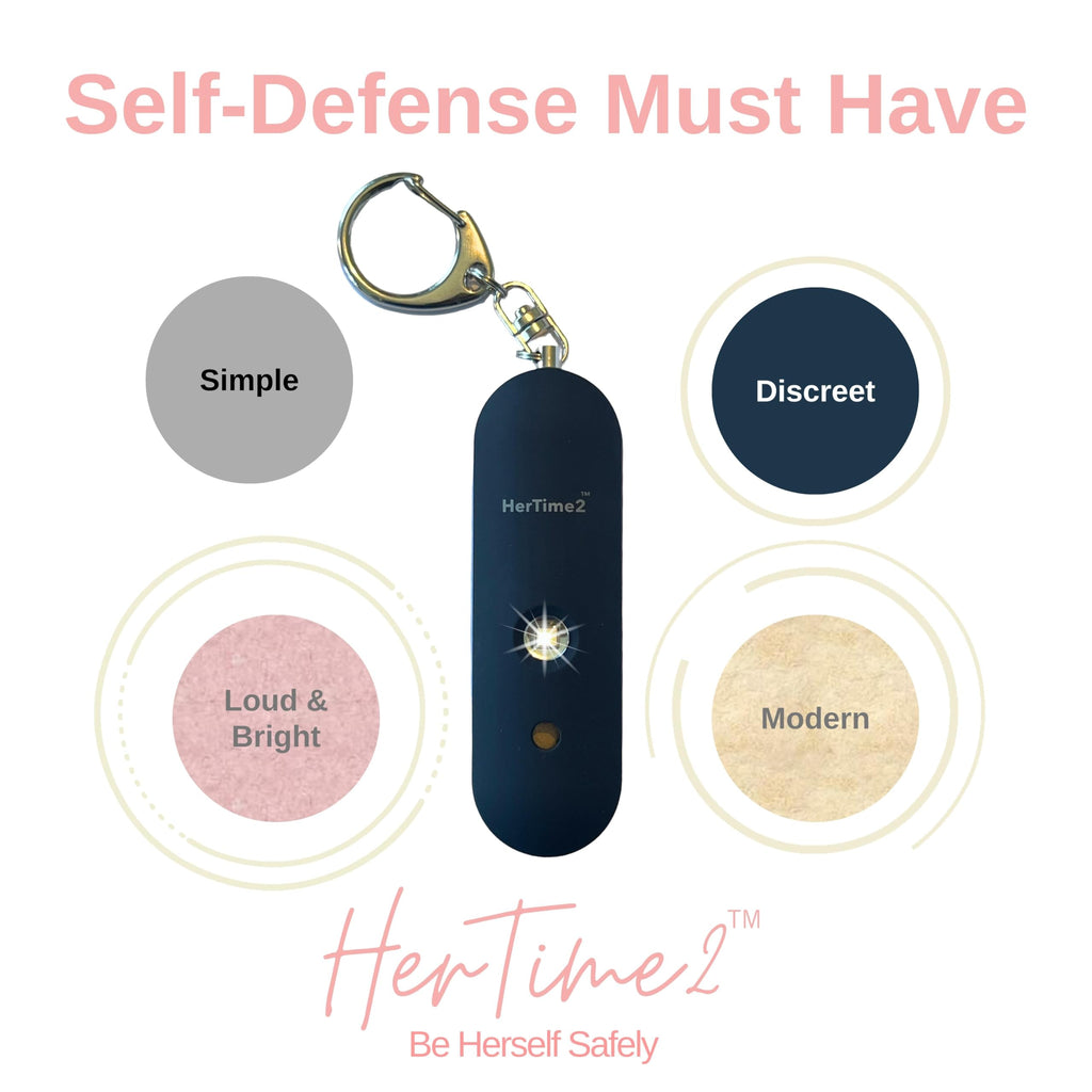 HerTime2 Personal Safety Alarm for Women - Loud Self Defense Siren, Waterproof Keychain with Strobe Light - Battery Powered, Rose Gold