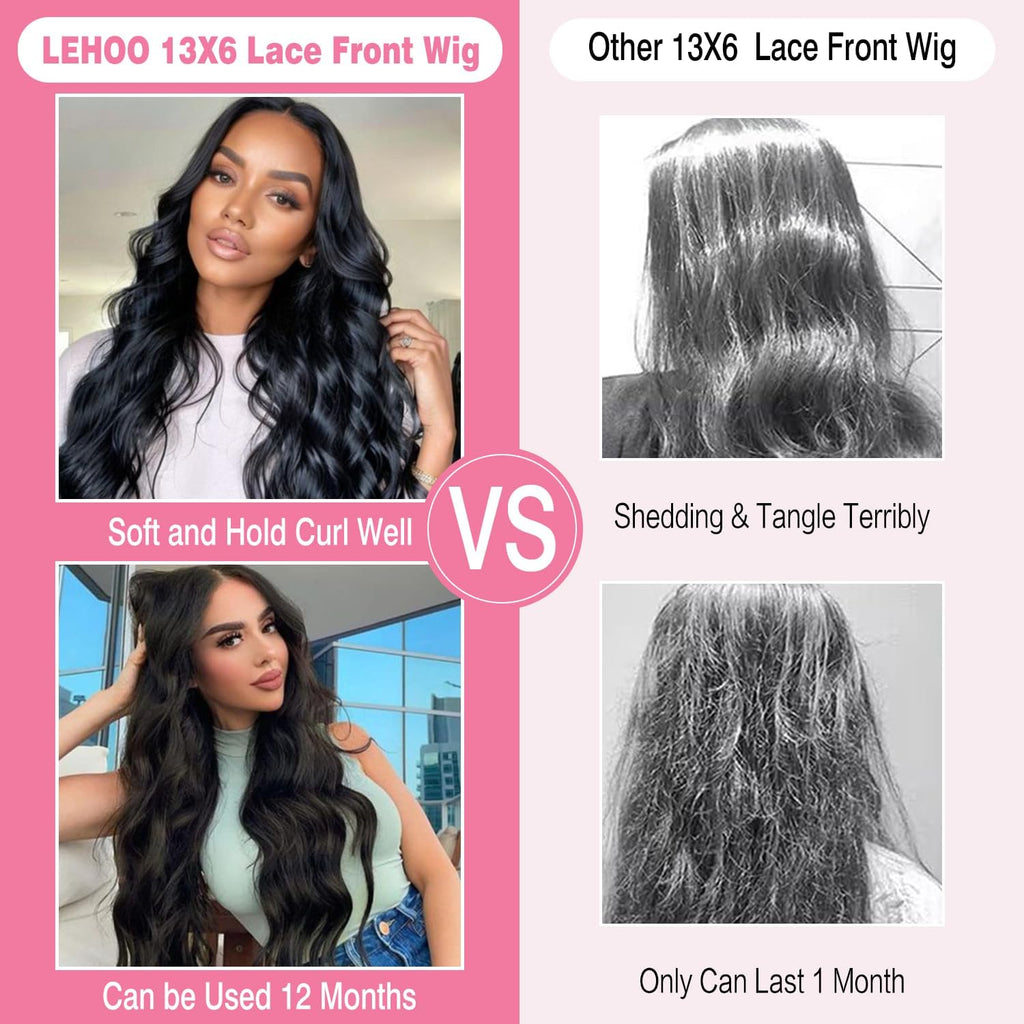 30 Inch 13x6 Body Wave Lace Front Wigs Human Hair Pre Plucked 220% Density Thick Real Virgin Human Hair Wig Invisilbe Hairline Tiny Knots Body Wave HD Lace Frontal Wigs 3X Longer Lifespan