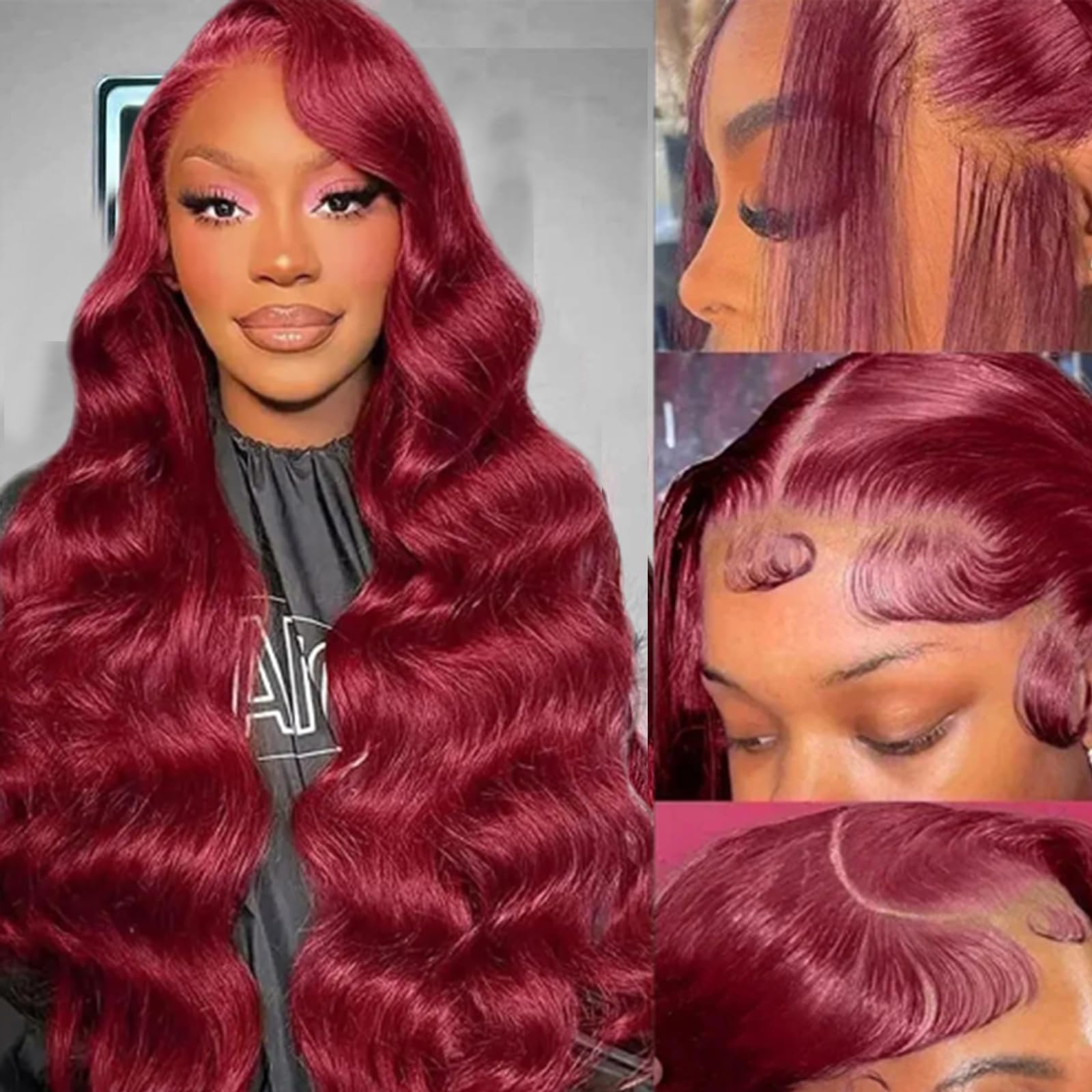 QZOQZO 28 Inch 99j Burgundy Lace Front Wigs Human Hair Red Burgundy Wig 180% Density 13x6 Body Wave Lace Front Wigs Pre Plucked Glueless Lace Front Wigs Human Hair for Women