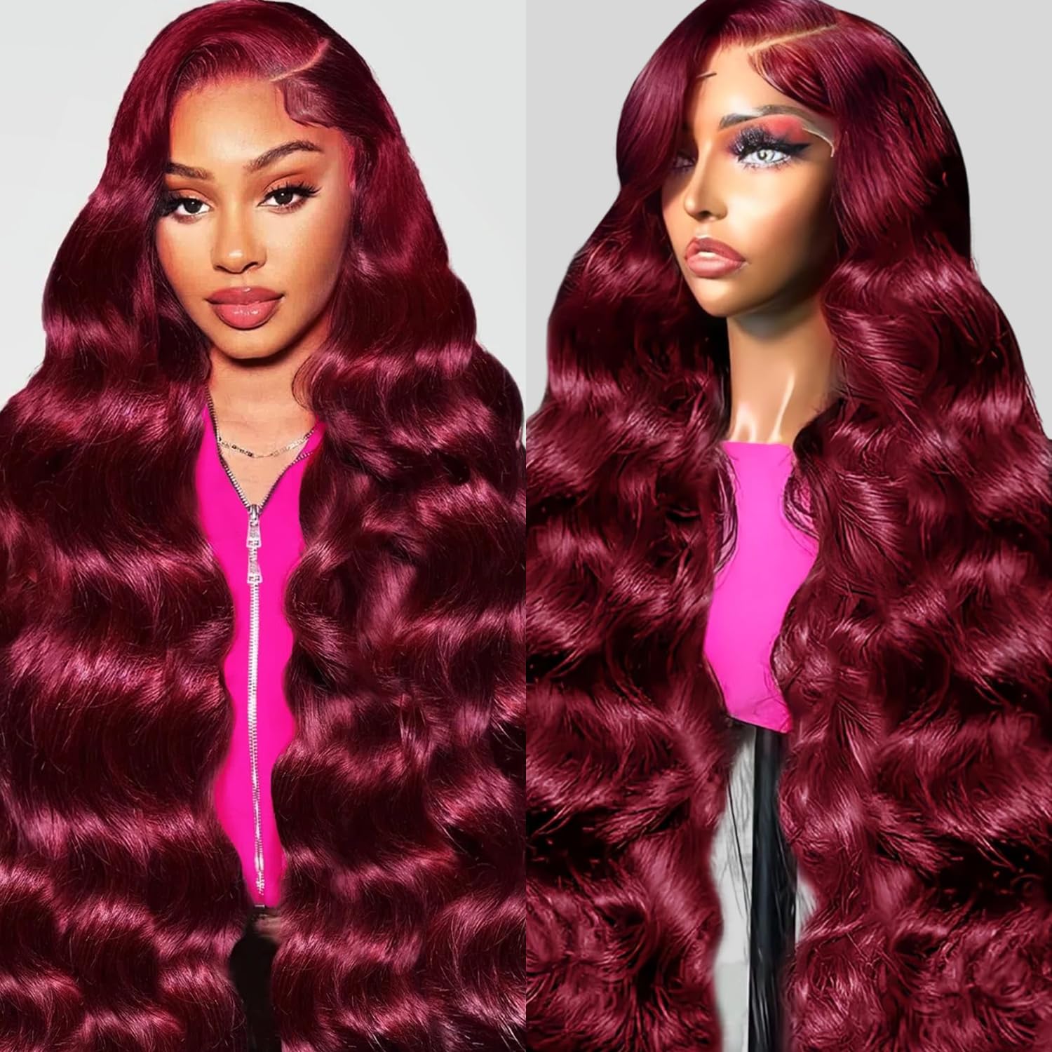 QZOQZO 28 Inch 99j Burgundy Lace Front Wigs Human Hair Red Burgundy Wig 180% Density 13x6 Body Wave Lace Front Wigs Pre Plucked Glueless Lace Front Wigs Human Hair for Women