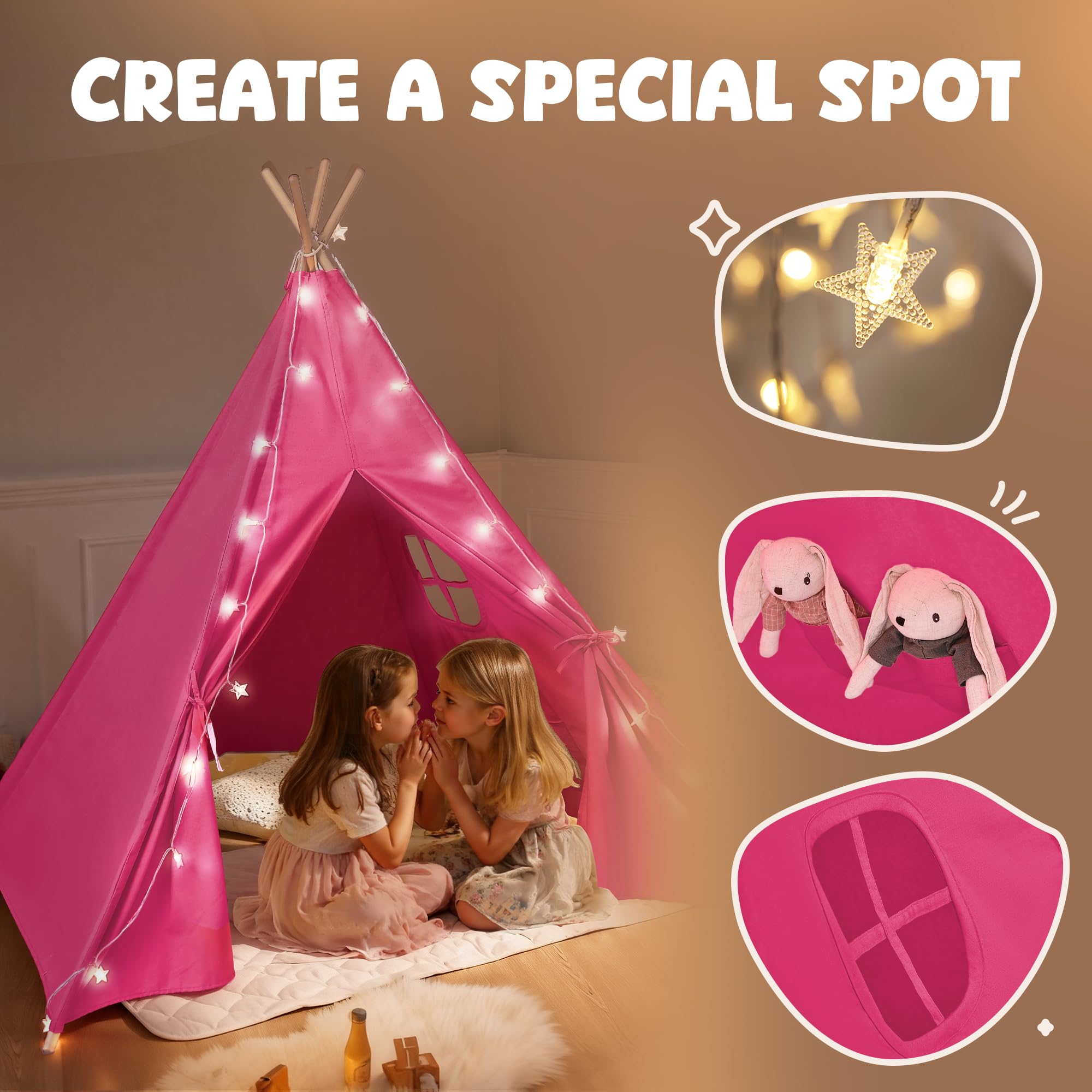 Kids Teepee Tent for Kids, Kid Play Tents for Girls & Boys, Gifts Playhouse for Indoor Outdoor Games, Toddler Toys House for Baby (Tee Pee for Child)