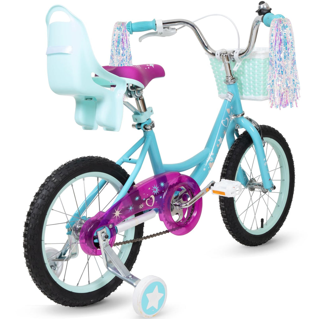 WEIZE Girls Bike for 3-12 Years Old Kids, 14 16 20 Inch Kids Bike with Training Wheels, Streamers, Basket and Doll Seat, Children Bicycles with Coaster Brake, Multiple Colors