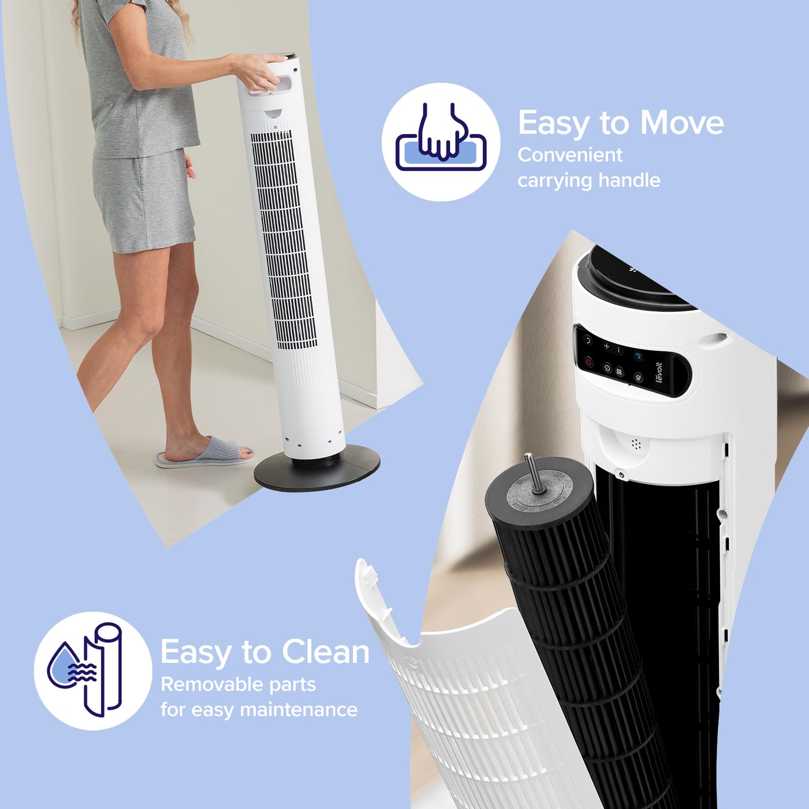 LEVOIT Tower Fan for Bedroom, 90° Oscillating Standing Fan with 28dB Quiet for Sleep, 25ft/s Velocity, 12H Timer, 5 Speeds 4 Modes, Remoter, Bladeless Room Fan for Home, Office, Indoor, 36 inch, White