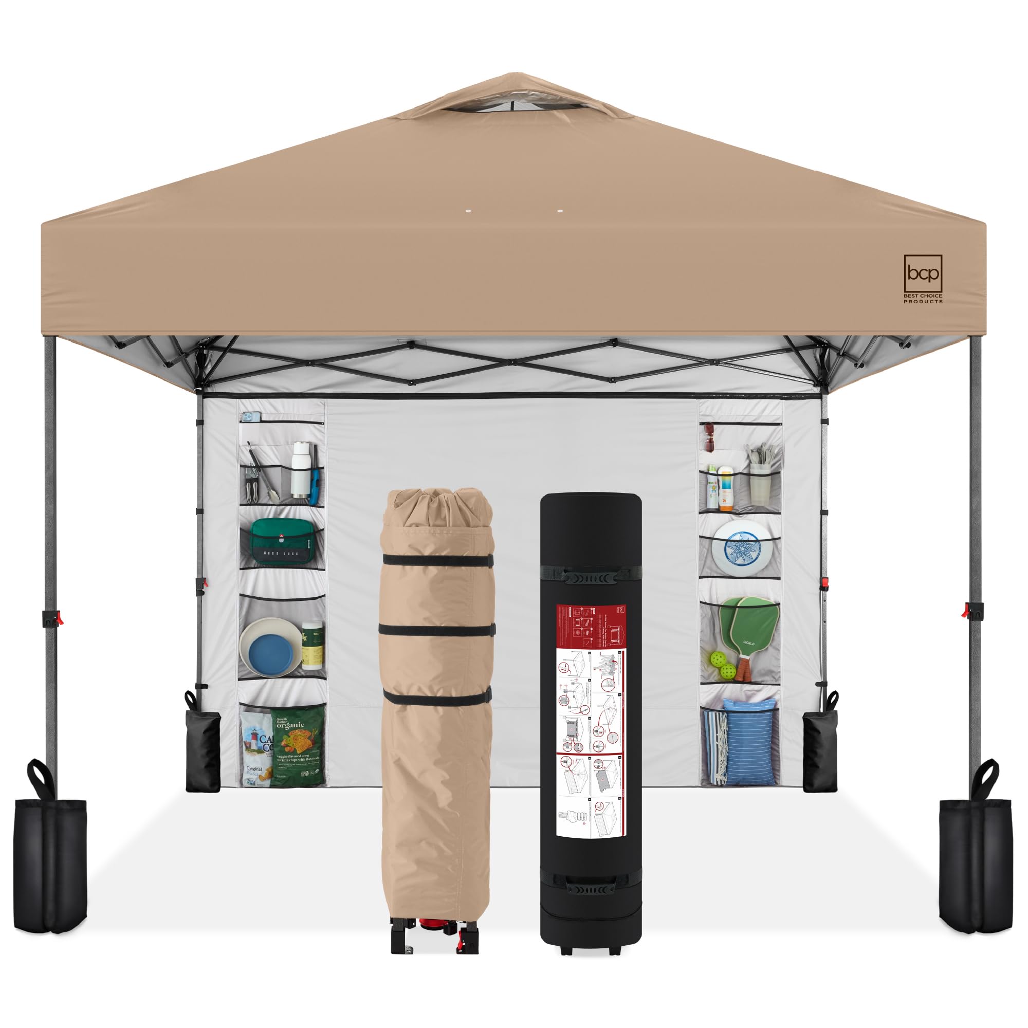 Best Choice Products 10x10ft Pop Up Canopy Tent with Sidewall, 1 Person 1 Minute Set Up, Carry Case, 4 Weight Bags - Pink/White