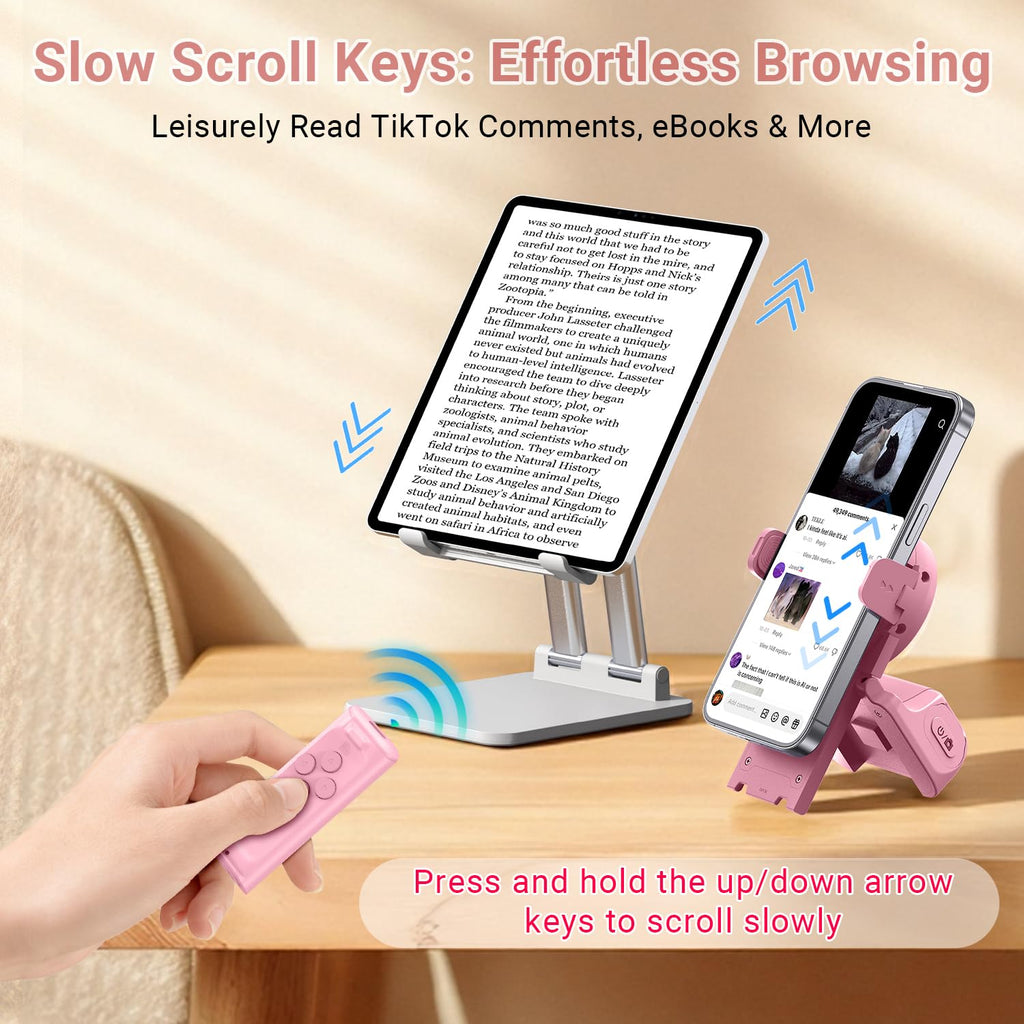 MILOUZ Remote Control Scrolling for Tiktok with Phone Stand,Page Turner for Kindle App E-Book,Bluetooth Camera Shutter Remote for iPhone, Android,iOS,iPad,Tablet (Purple)