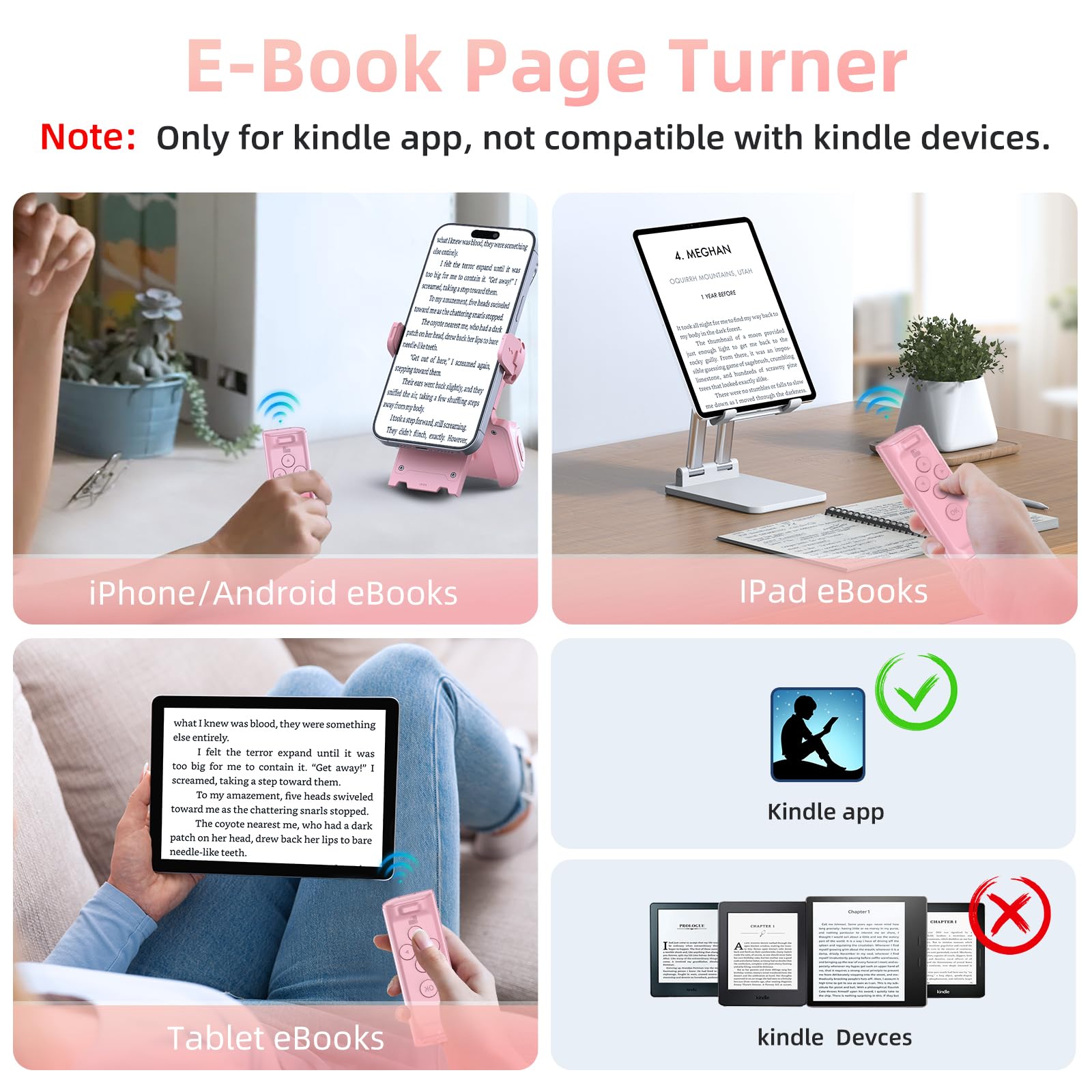 MILOUZ Remote Control Scrolling for Tiktok with Phone Stand,Page Turner for Kindle App E-Book,Bluetooth Camera Shutter Remote for iPhone, Android,iOS,iPad,Tablet (Purple)
