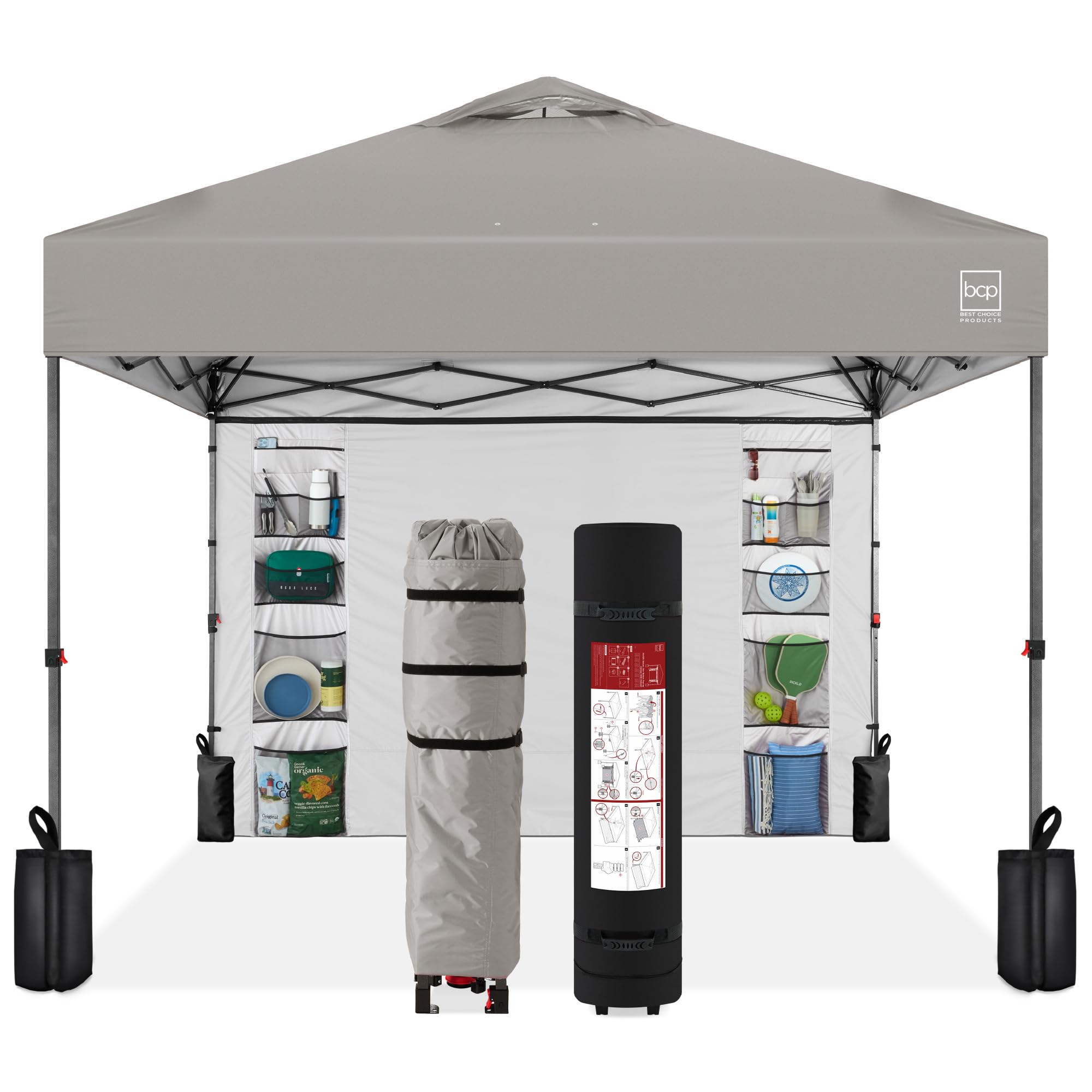 Best Choice Products 10x10ft Pop Up Canopy Tent with Sidewall, 1 Person 1 Minute Set Up, Carry Case, 4 Weight Bags - Pink/White