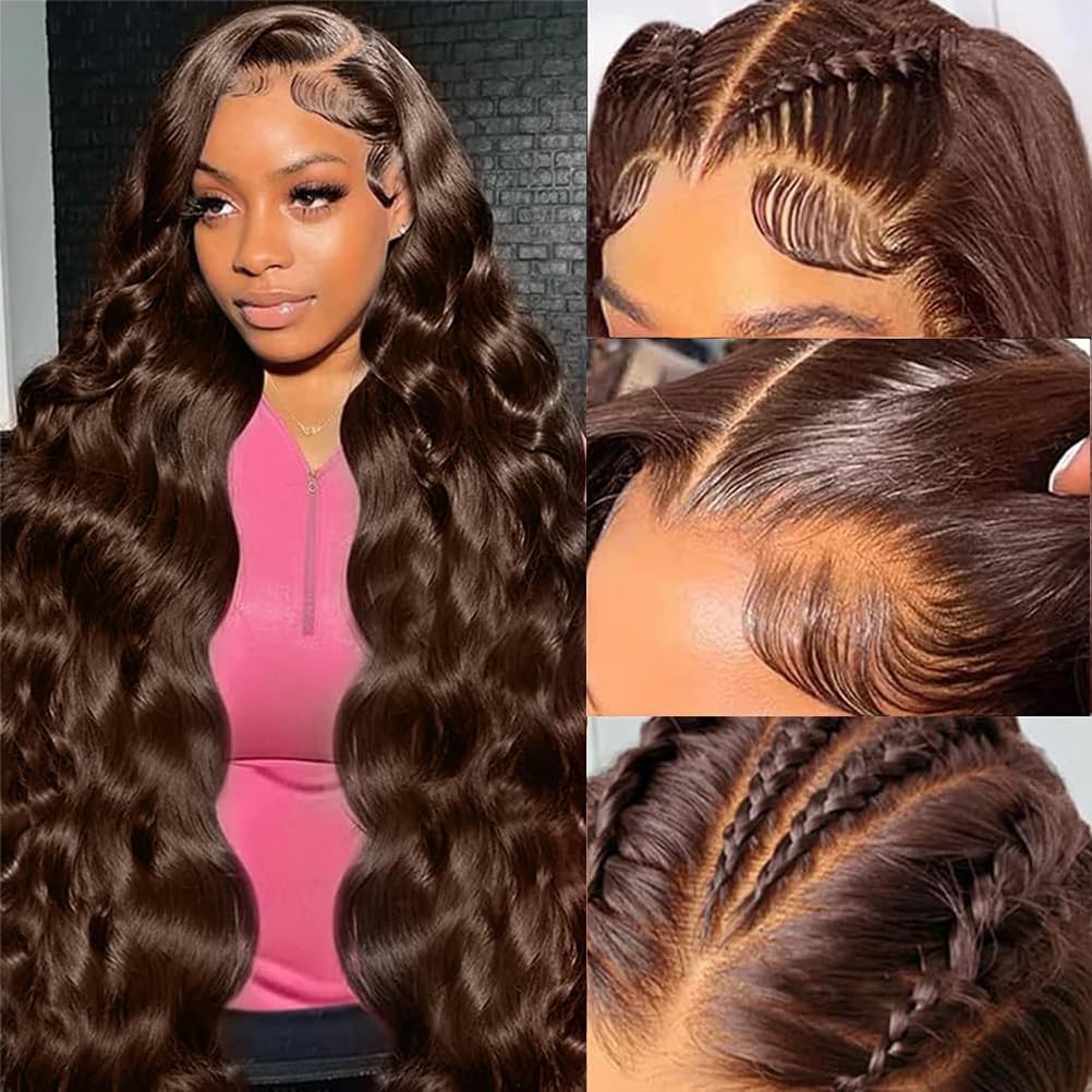 30inch Chocolate Brown Lace Front Wig Human Hair 13x6 Hd Lace Frontal Wigs Human Hair 200 Density Body Wave Chocolate Brown Wig Human Hair pre Plucked Colored Wigs for Women