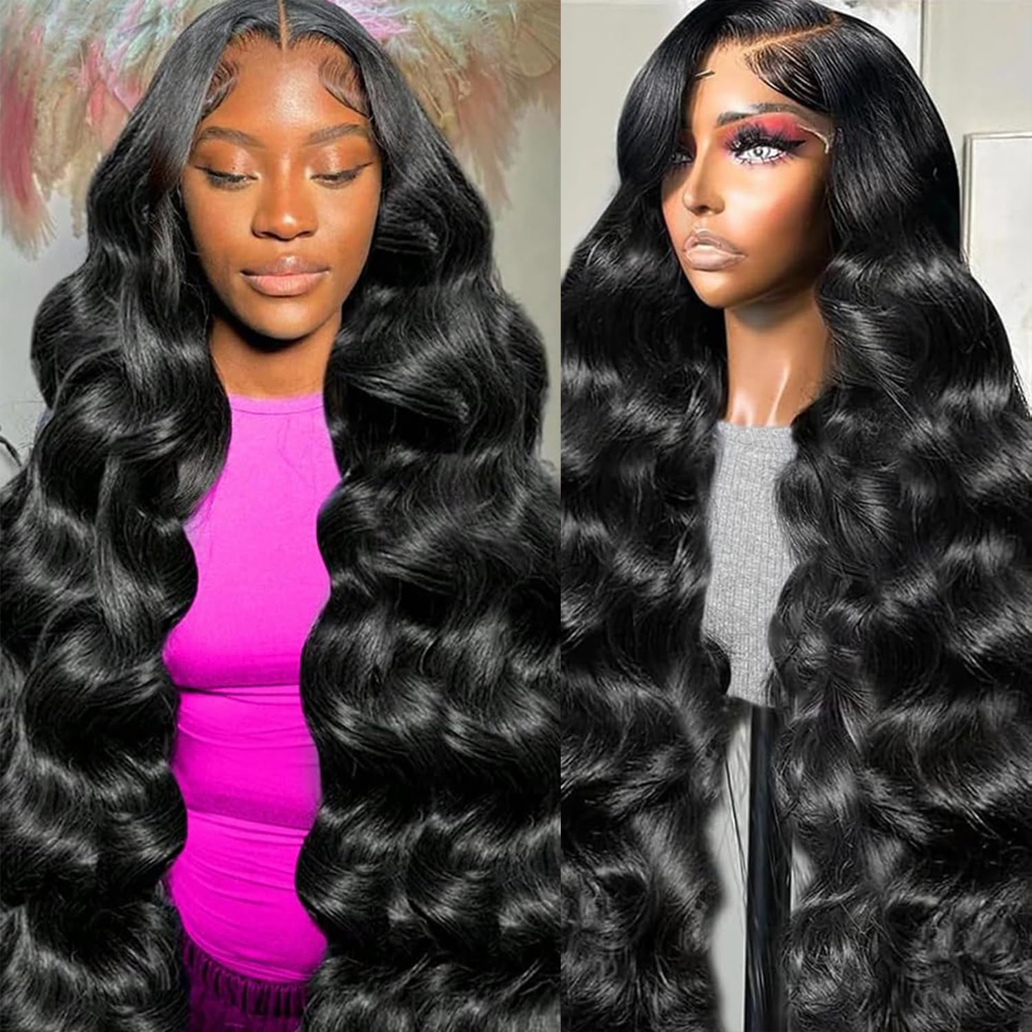 30 Inch 13x6 Body Wave Lace Front Wigs Human Hair Pre Plucked 220% Density Thick Real Virgin Human Hair Wig Invisilbe Hairline Tiny Knots Body Wave HD Lace Frontal Wigs 3X Longer Lifespan