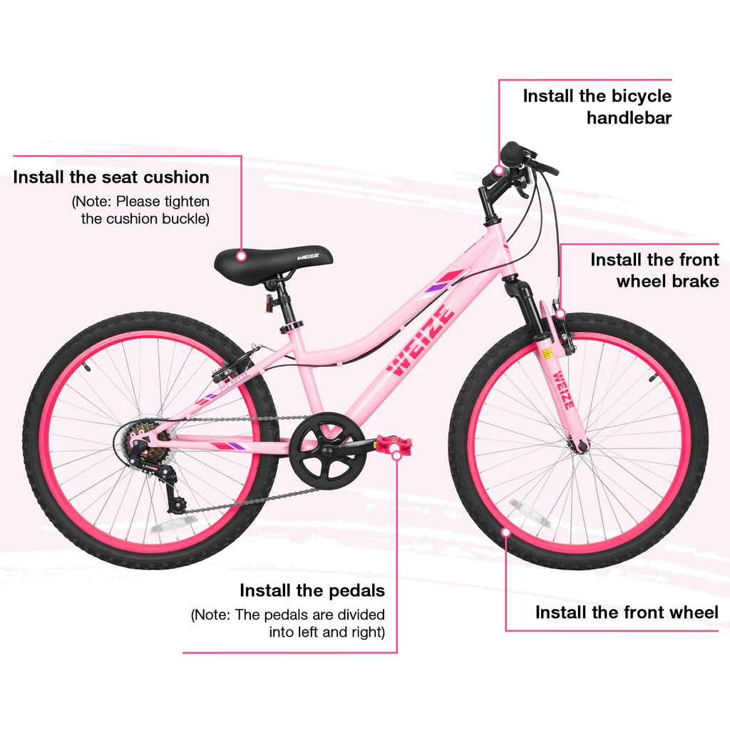 WEIZE 20 24 Inch Kids Mountain Bike,Kids Bike for Girls Age 6-14 Year Old,6 Speed Kid Bicycle with Front Suspension Fork,Adjustable Seat Height,High-Carbon Steel Frame,Ideal for Girl Adventurers