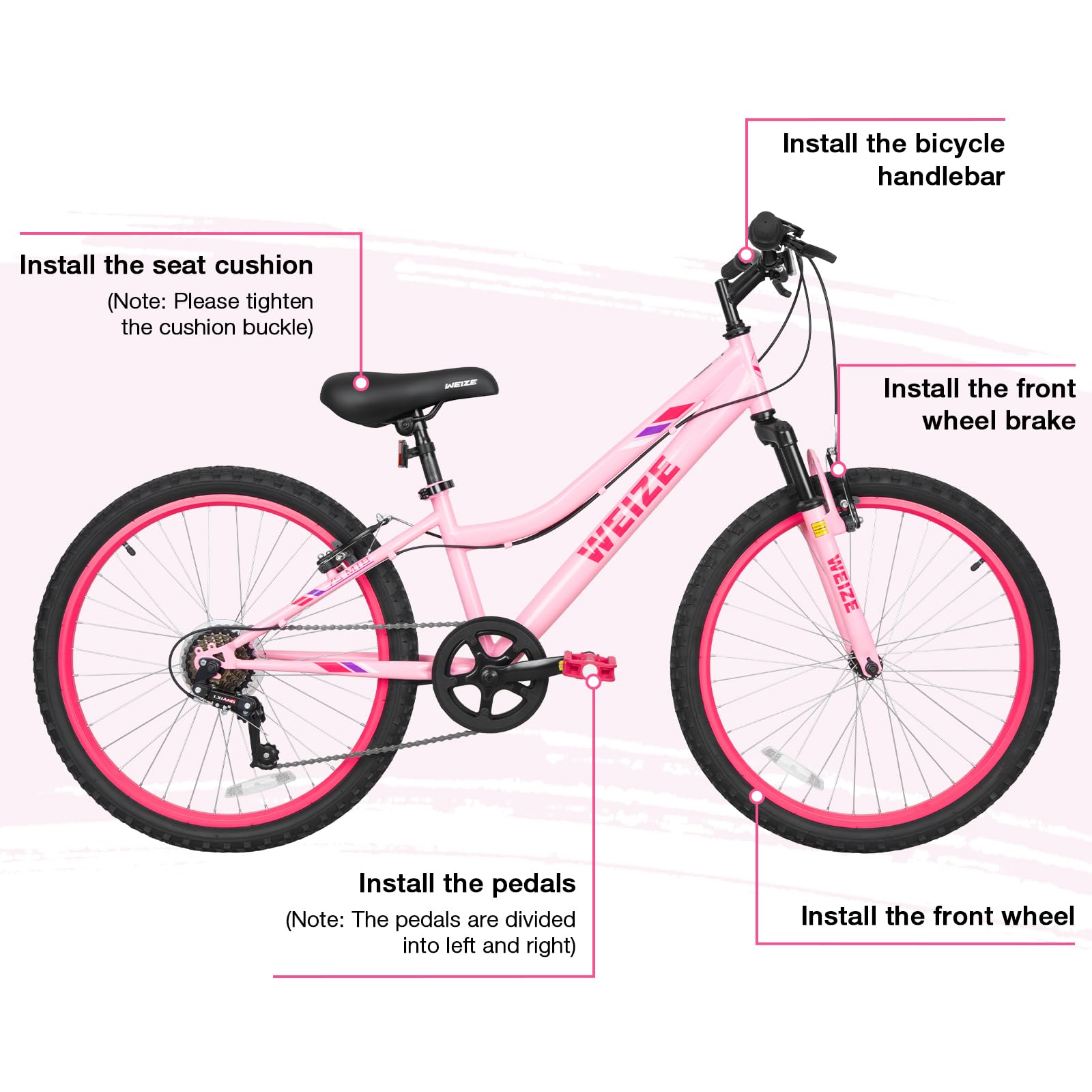 WEIZE 20 24 Inch Kids Mountain Bike,Kids Bike for Girls Age 6-14 Year Old,6 Speed Kid Bicycle with Front Suspension Fork,Adjustable Seat Height,High-Carbon Steel Frame,Ideal for Girl Adventurers