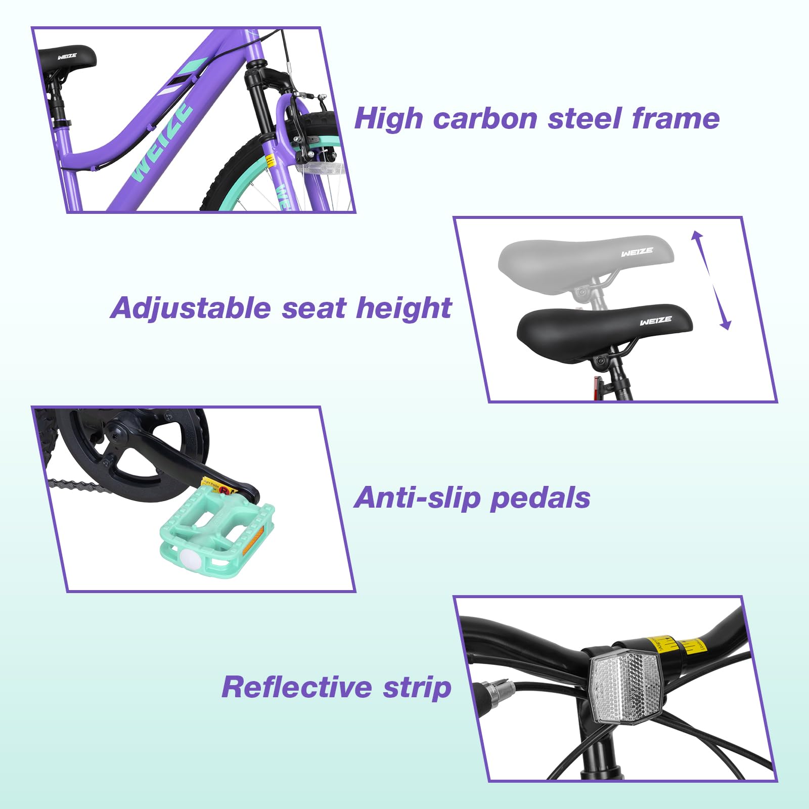 WEIZE 20 24 Inch Kids Mountain Bike,Kids Bike for Girls Age 6-14 Year Old,6 Speed Kid Bicycle with Front Suspension Fork,Adjustable Seat Height,High-Carbon Steel Frame,Ideal for Girl Adventurers