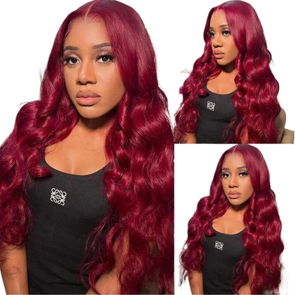 QZOQZO 28 Inch 99j Burgundy Lace Front Wigs Human Hair Red Burgundy Wig 180% Density 13x6 Body Wave Lace Front Wigs Pre Plucked Glueless Lace Front Wigs Human Hair for Women