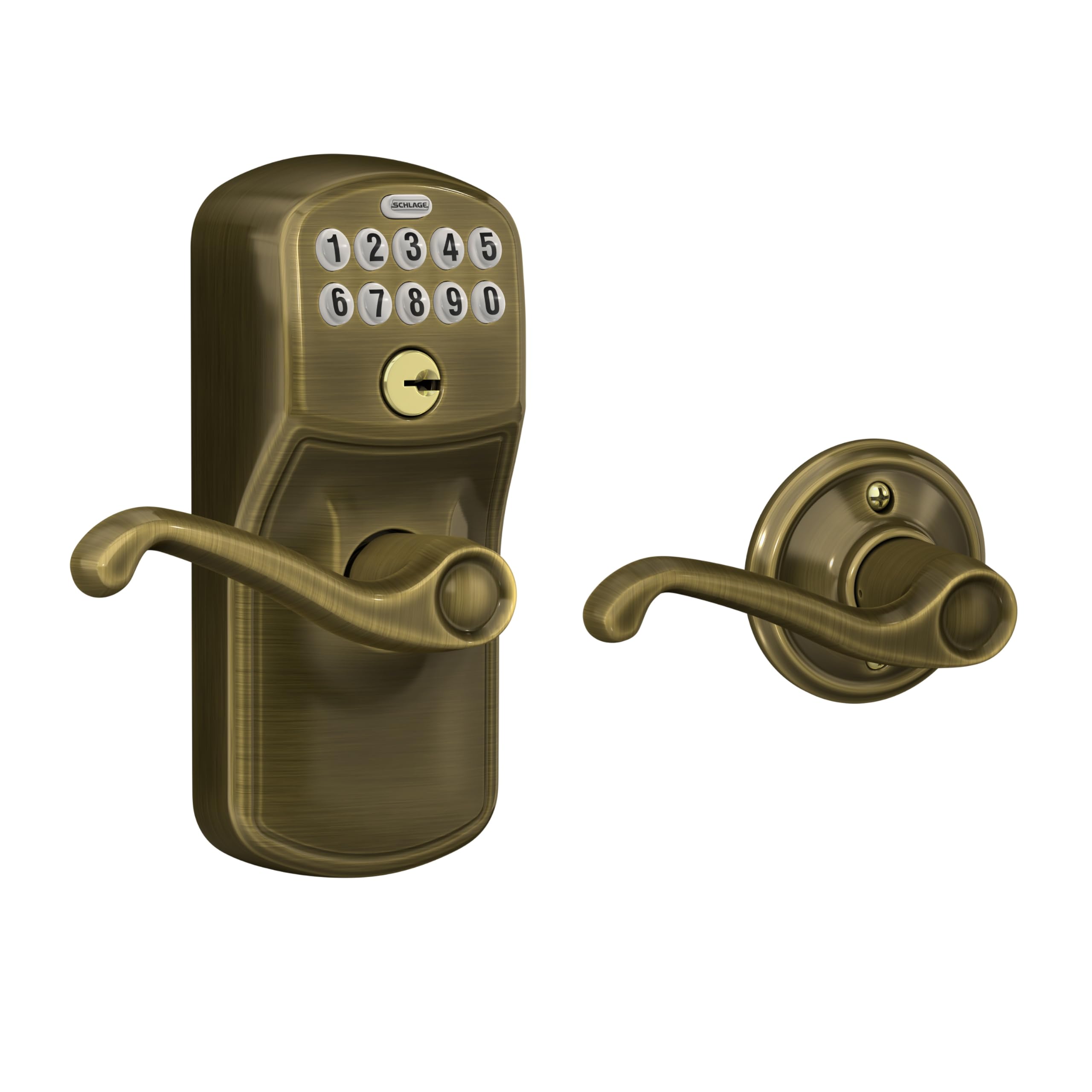 Schlage Plymouth Keypad Lock with Lever Handle, Electronic Keyless Door Entry, Auto‑Lock Enabled, Satin Chrome, FE575 PLY 626 ELA