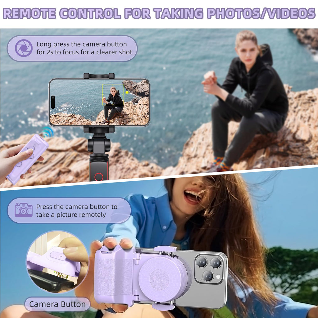 MILOUZ Remote Control Scrolling for Tiktok with Phone Stand,Page Turner for Kindle App E-Book,Bluetooth Camera Shutter Remote for iPhone, Android,iOS,iPad,Tablet (Purple)