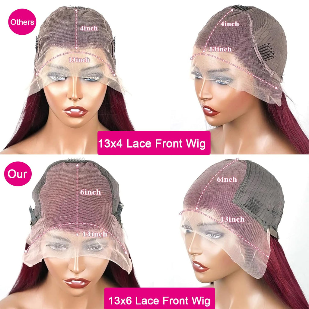QZOQZO 28 Inch 99j Burgundy Lace Front Wigs Human Hair Red Burgundy Wig 180% Density 13x6 Body Wave Lace Front Wigs Pre Plucked Glueless Lace Front Wigs Human Hair for Women