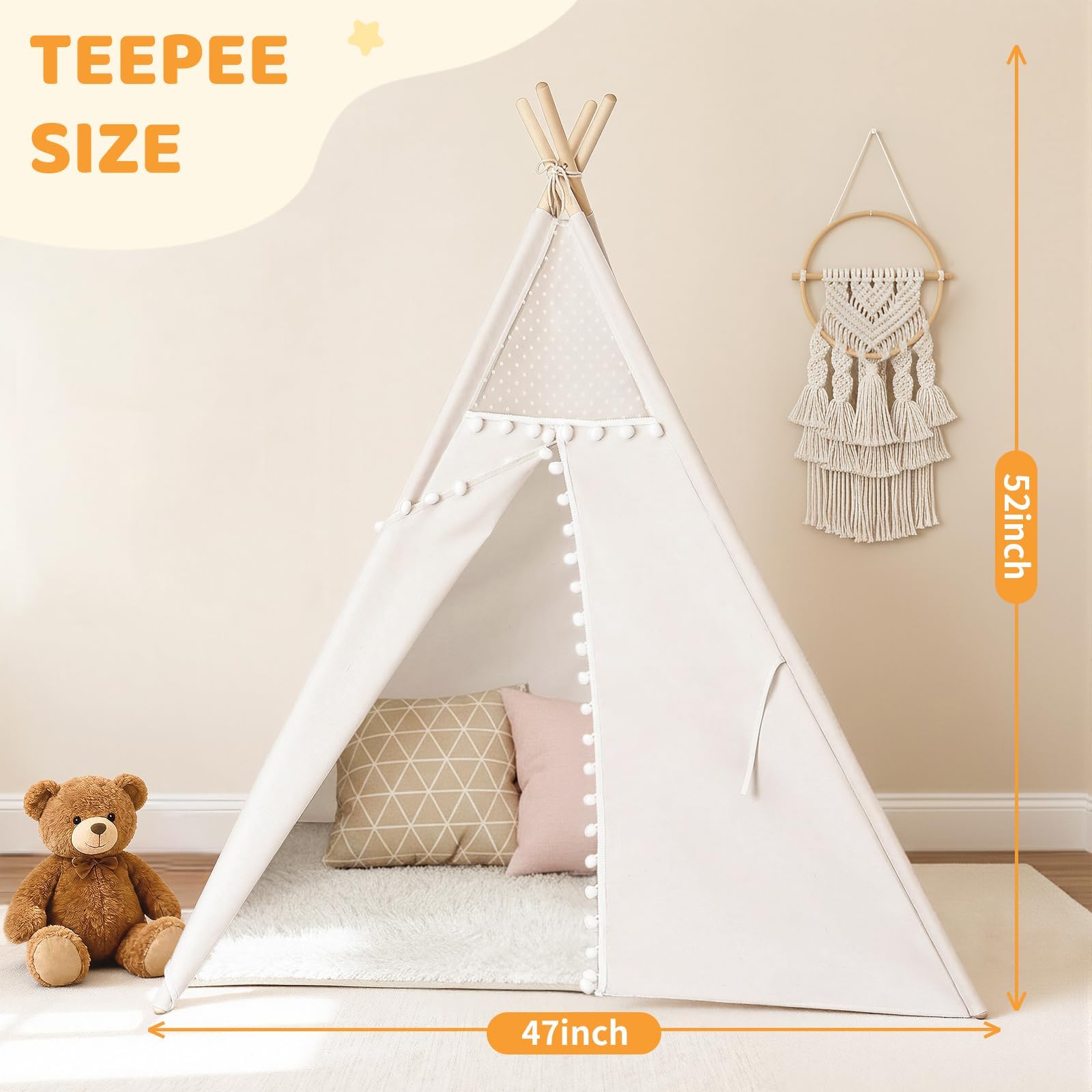 Kids Teepee Tent for Kids, Kid Play Tents for Girls & Boys, Gifts Playhouse for Indoor Outdoor Games, Toddler Toys House for Baby (Tee Pee for Child)