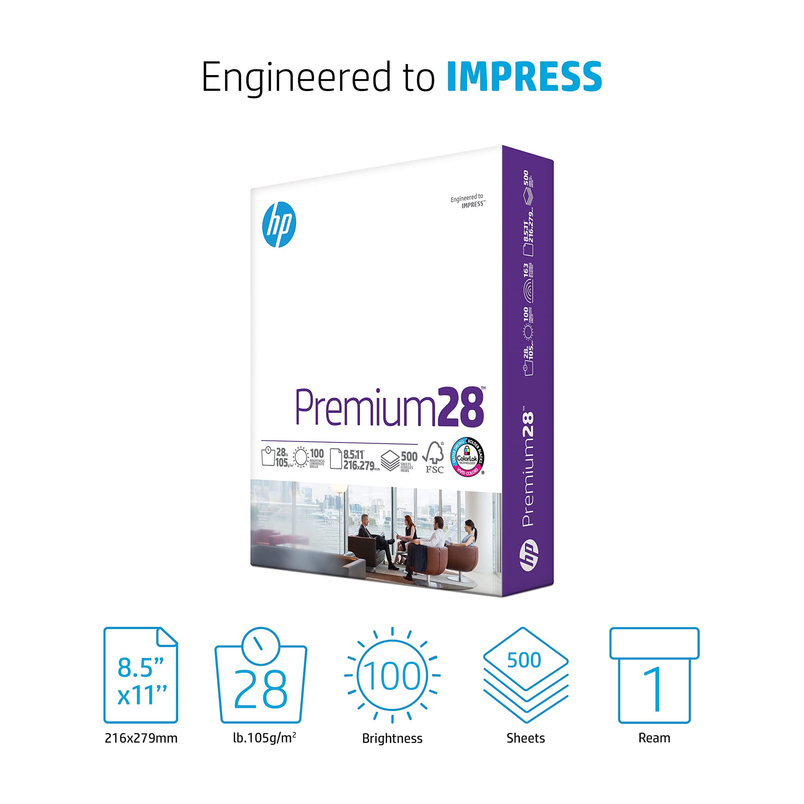 HP Paper Printer | 8.5 x 11 Paper | Premium 32 lb | 1 Ream - 500 Sheets | 100 Bright | Made in USA - FSC Certified | 113100R