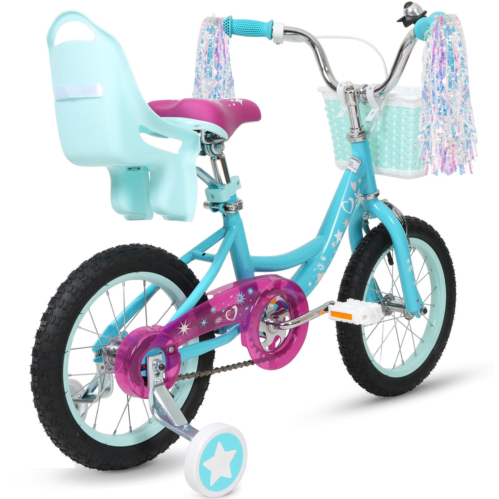 WEIZE Girls Bike for 3-12 Years Old Kids, 14 16 20 Inch Kids Bike with Training Wheels, Streamers, Basket and Doll Seat, Children Bicycles with Coaster Brake, Multiple Colors