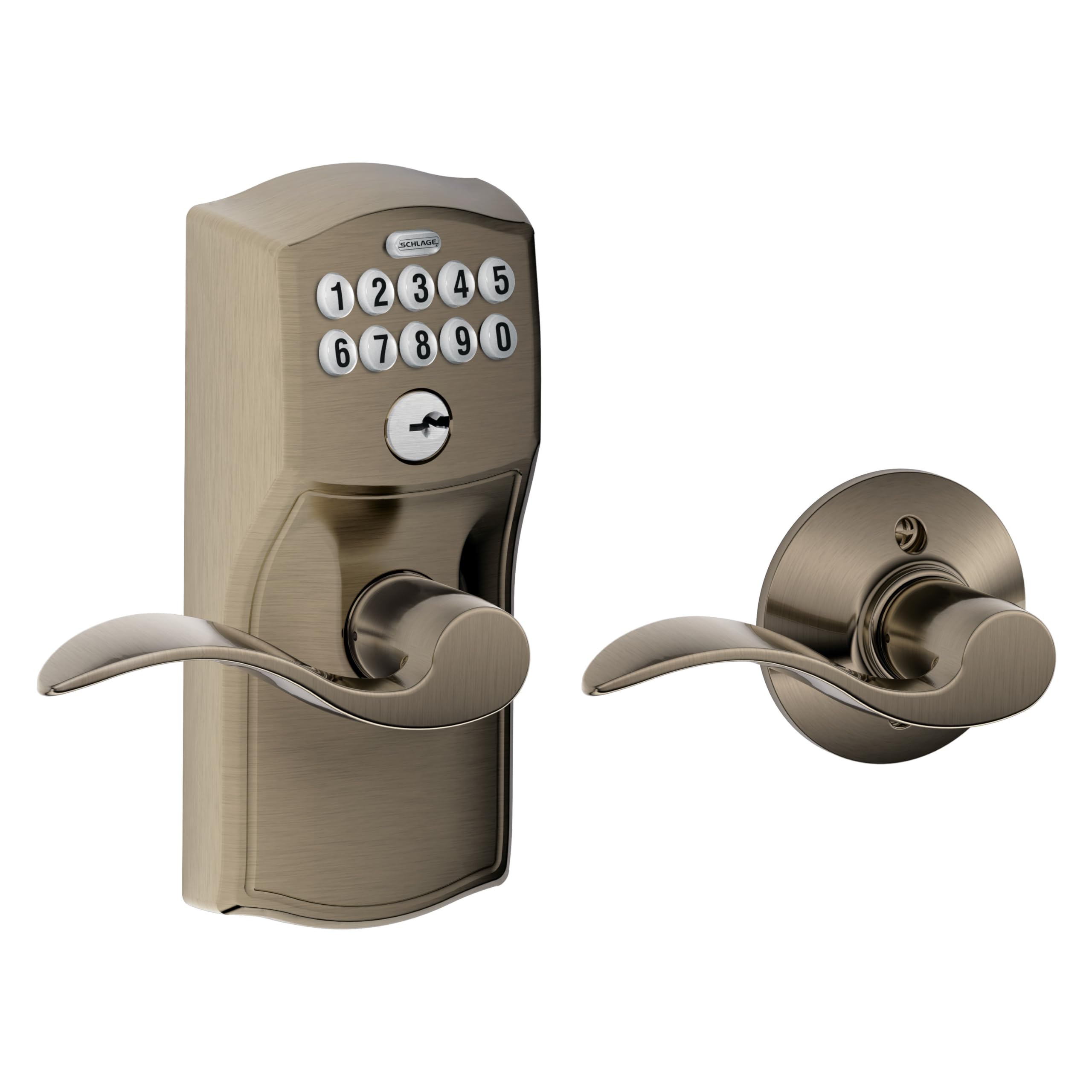 Schlage Plymouth Keypad Lock with Lever Handle, Electronic Keyless Door Entry, Auto‑Lock Enabled, Satin Chrome, FE575 PLY 626 ELA