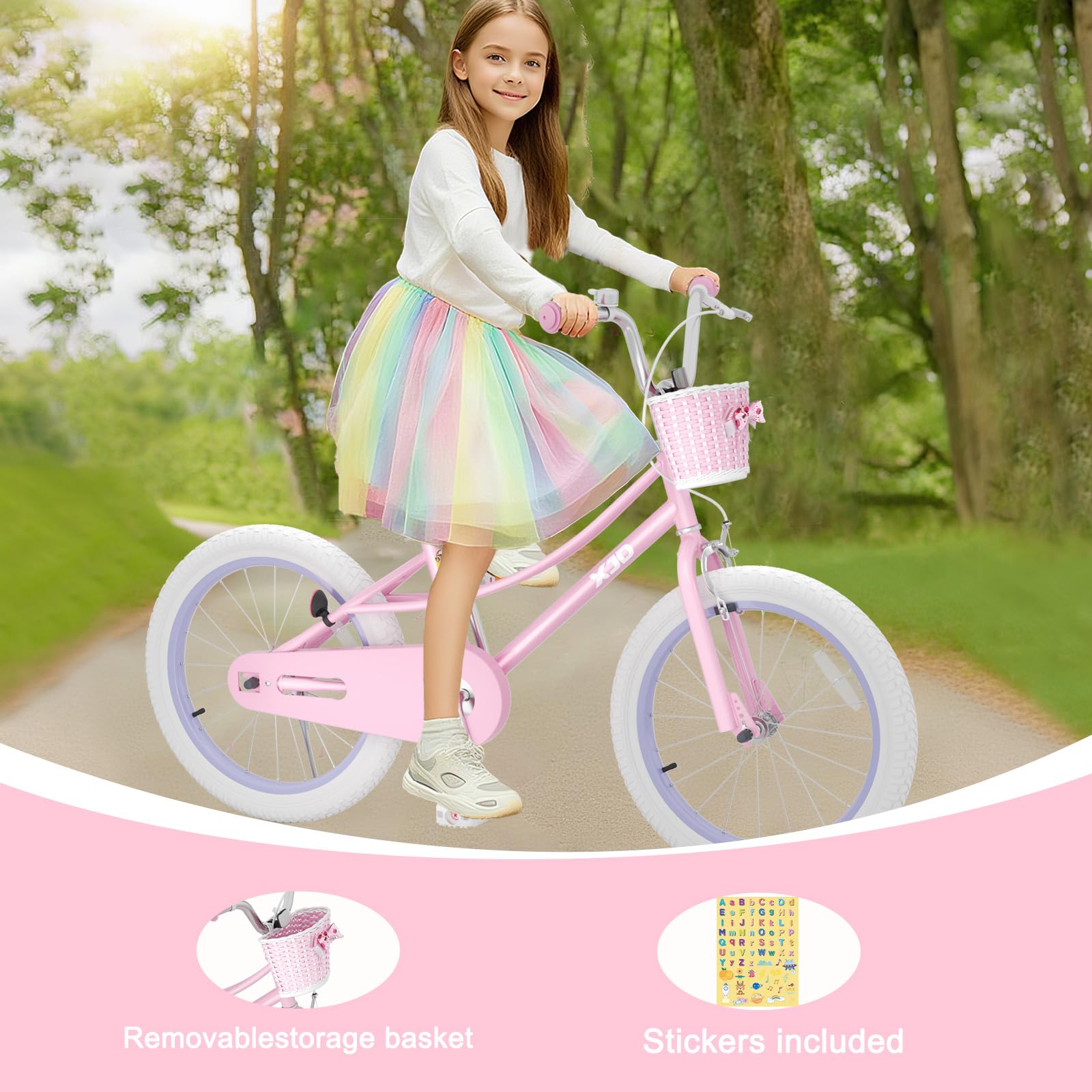 XJD Girls Bike for 2-12 Years Old Kids 12 14 16 20 Inch Toddler Bike,Retro Style Kids Bike with Training Wheels, 20 Inch Girl Bicycle with Kickstand