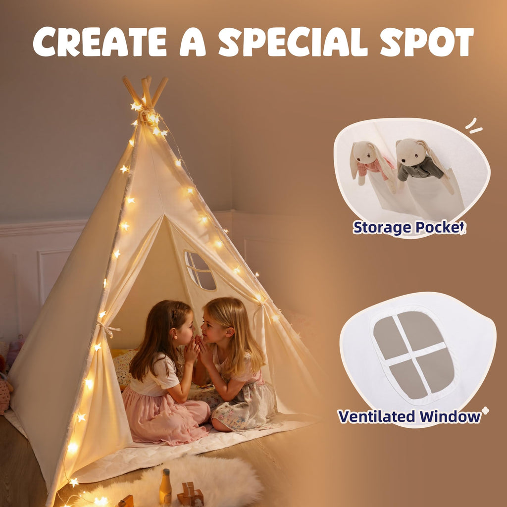 Kids Teepee Tent for Kids, Kid Play Tents for Girls & Boys, Gifts Playhouse for Indoor Outdoor Games, Toddler Toys House for Baby (Tee Pee for Child)