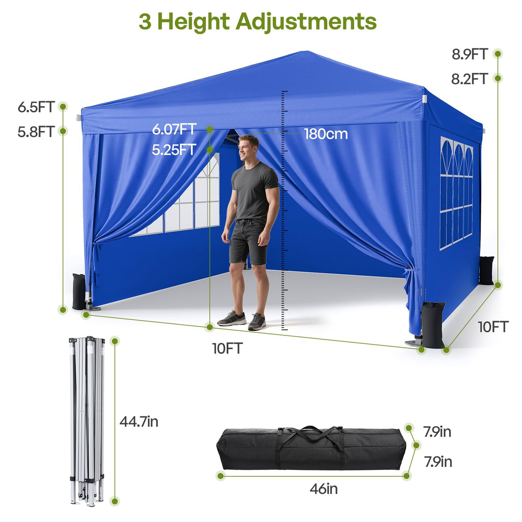 Driftalia 10x10 Pop Up Canopy with Sidewalls, Outdoor Instant Canopy Tent with Carry Bag for Commercial Events, Camping, Backyard Parties - White