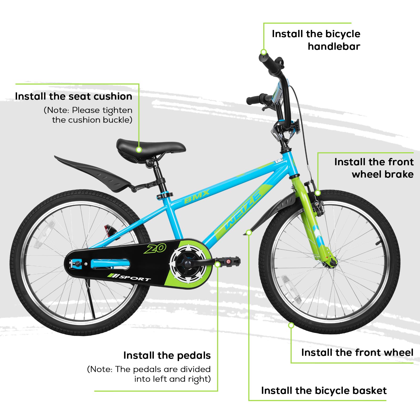 WEIZE Kids Bikes,Boy's Bike for Kids,BMX Style Bicycle for Boys Girls Ages 4-12 Years Old,Kids Bicycle with Adjustable Seat,Training Wheels,Front and Rear Fender,Multiple Color Options
