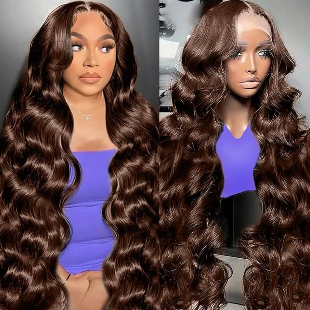 30inch Chocolate Brown Lace Front Wig Human Hair 13x6 Hd Lace Frontal Wigs Human Hair 200 Density Body Wave Chocolate Brown Wig Human Hair pre Plucked Colored Wigs for Women