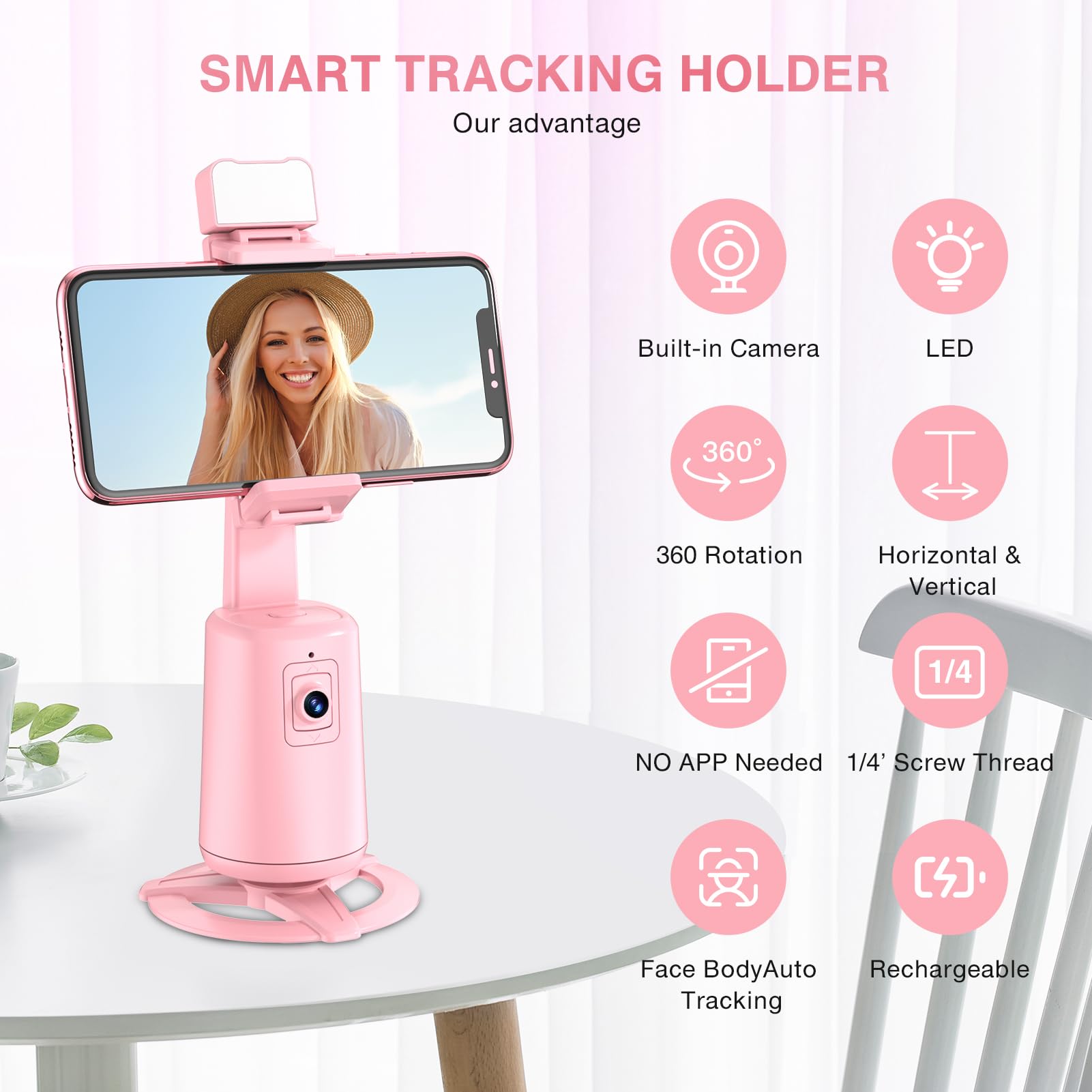 Auto Face Tracking Tripod 360° Rotating Cell Phone Photo and Video Kits Stand, No App, Camera Stand with Remote and Gesture Control, Rechargeable Smart Shooting Stand for Live Recording Tiktok（Black）