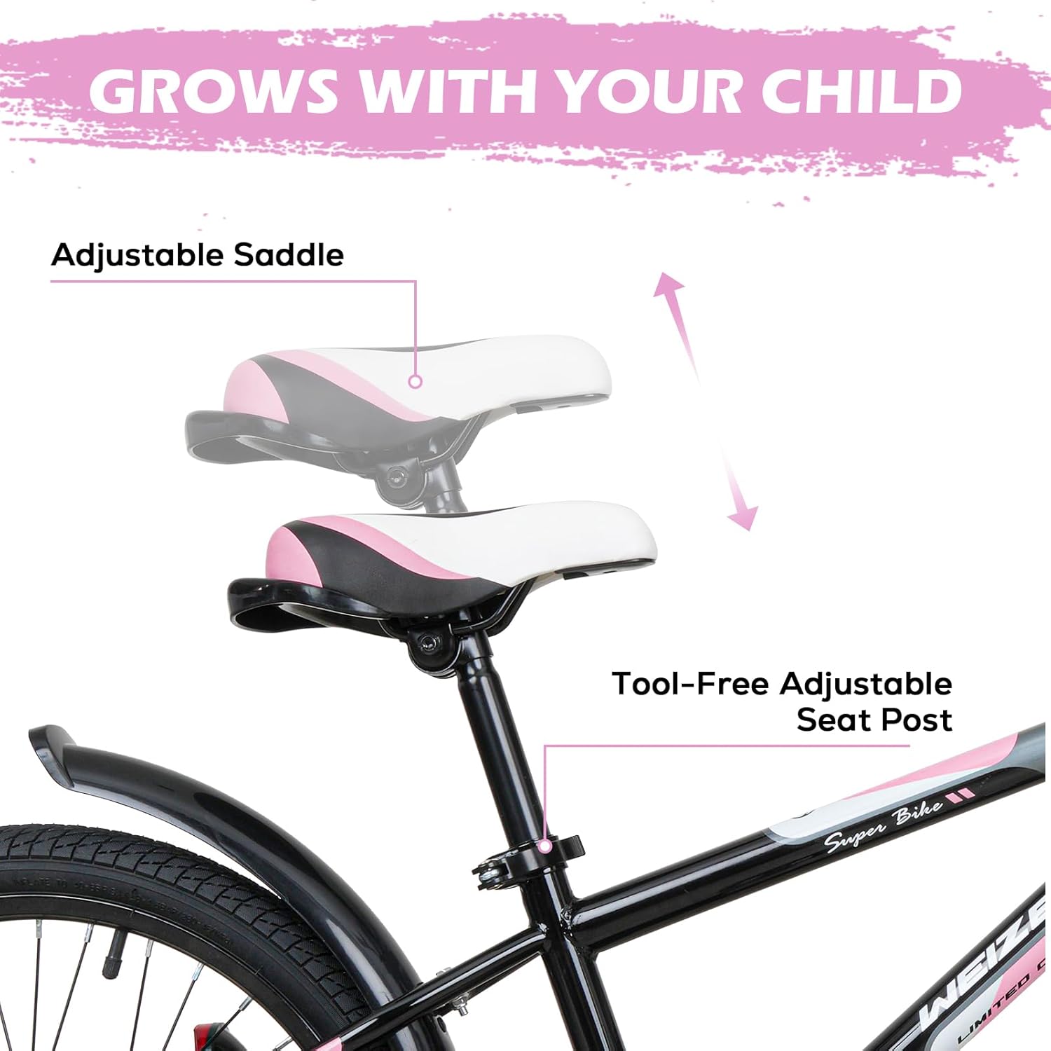 WEIZE Kids Bike, 20 Inch Children Bicycle for Boys & Girls Ages 6-12 Years Old, Rider Height 48-60 Inch, Adjustable Seat & Handlebars, Coaster Brake, Pinkblack