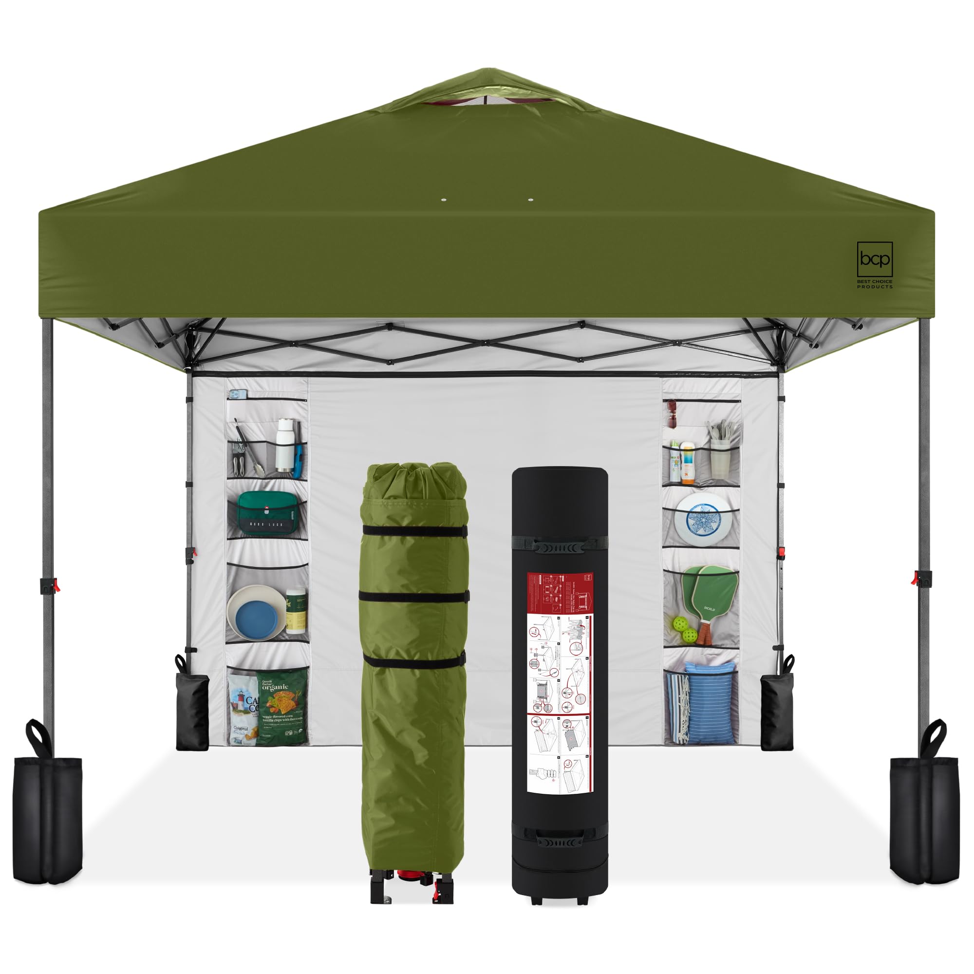 Best Choice Products 10x10ft Pop Up Canopy Tent with Sidewall, 1 Person 1 Minute Set Up, Carry Case, 4 Weight Bags - Pink/White