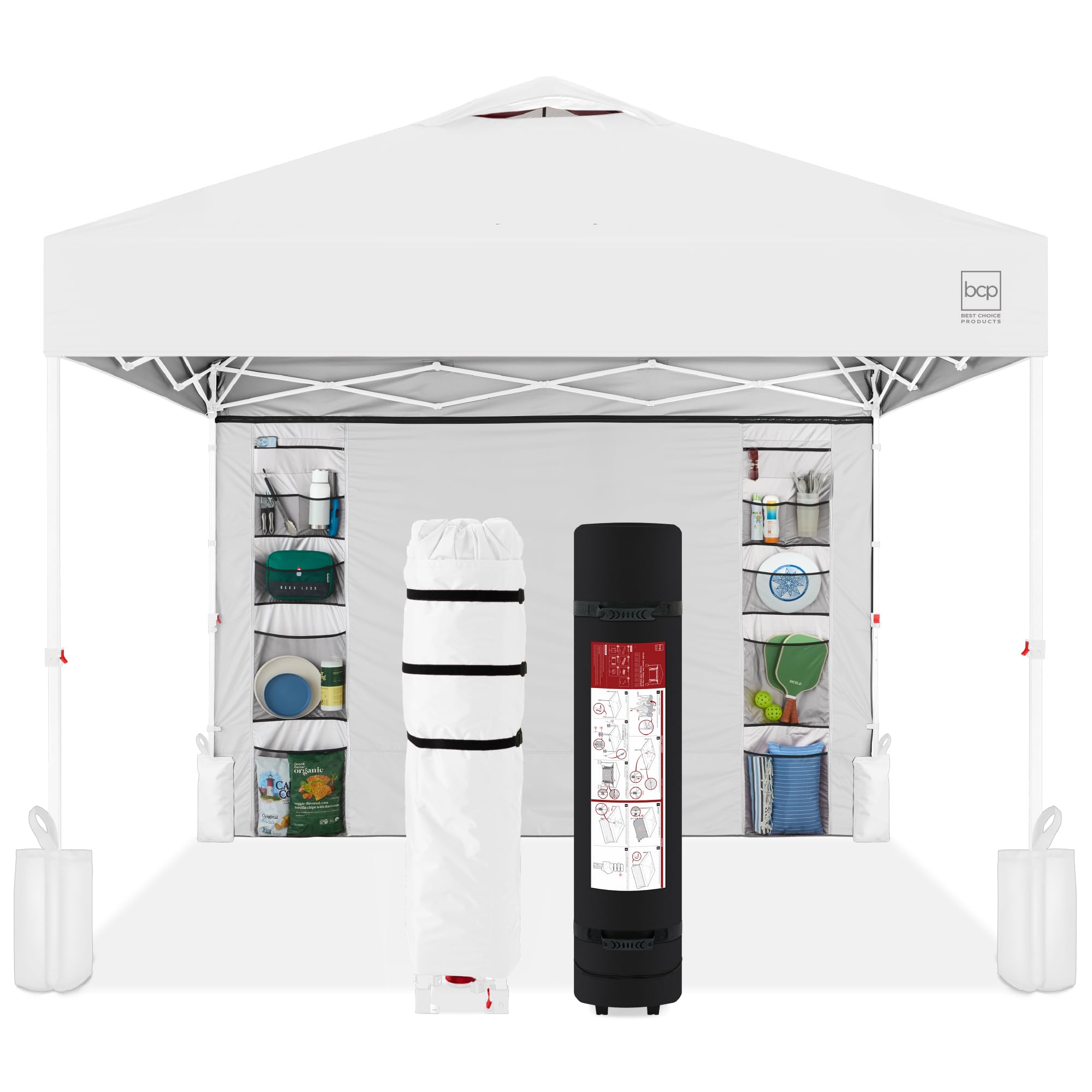 Best Choice Products 10x10ft Pop Up Canopy Tent with Sidewall, 1 Person 1 Minute Set Up, Carry Case, 4 Weight Bags - Pink/White