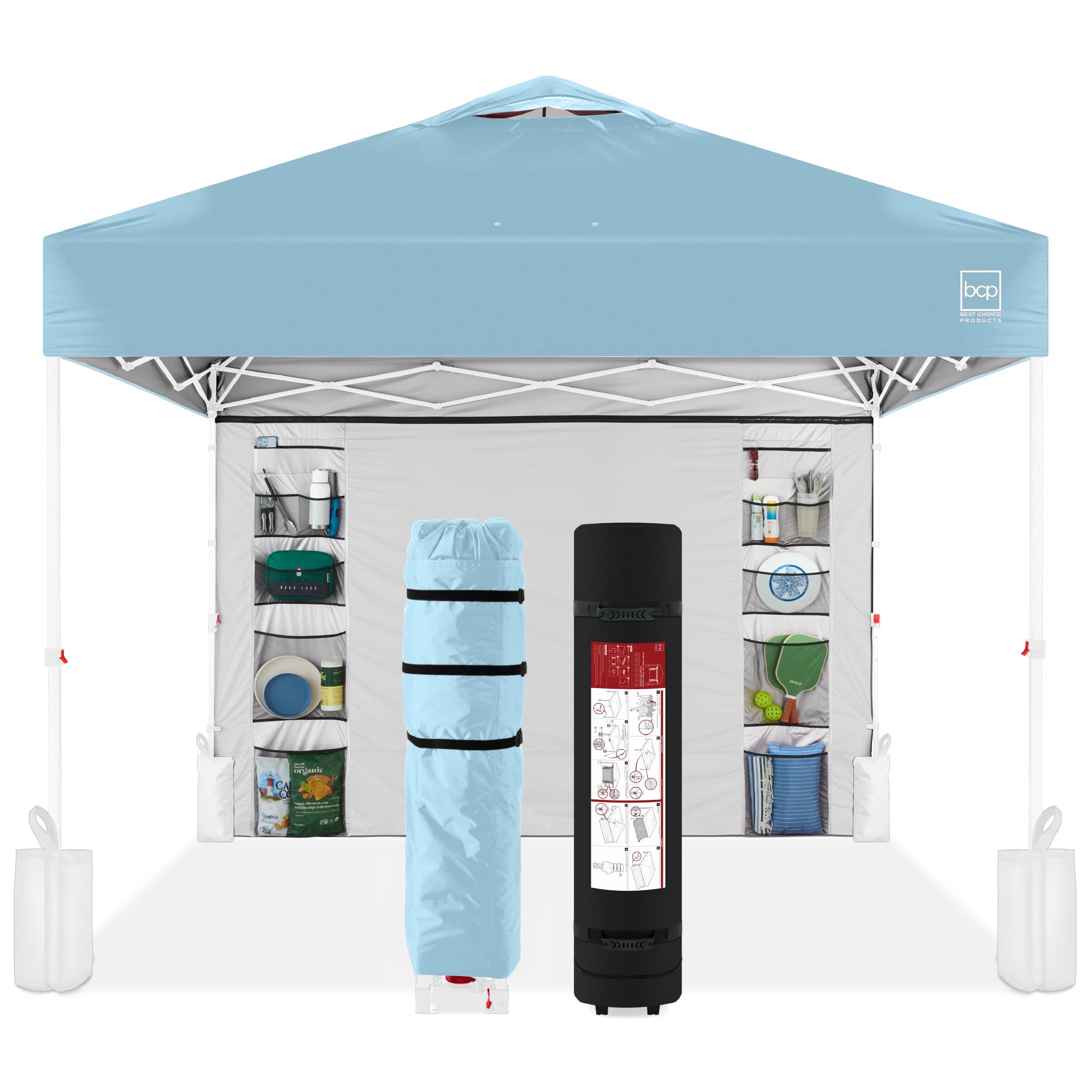 Best Choice Products 10x10ft Pop Up Canopy Tent with Sidewall, 1 Person 1 Minute Set Up, Carry Case, 4 Weight Bags - Pink/White