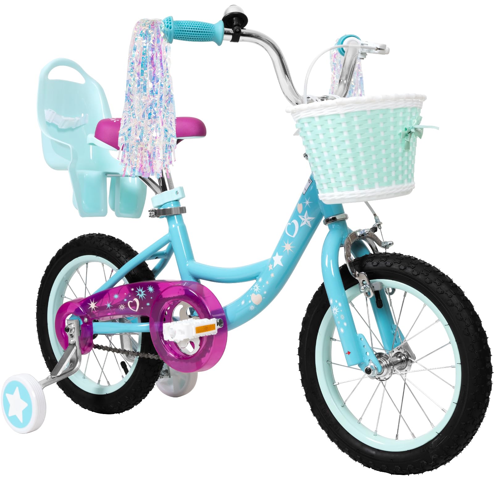 WEIZE Girls Bike for 3-12 Years Old Kids, 14 16 20 Inch Kids Bike with Training Wheels, Streamers, Basket and Doll Seat, Children Bicycles with Coaster Brake, Multiple Colors