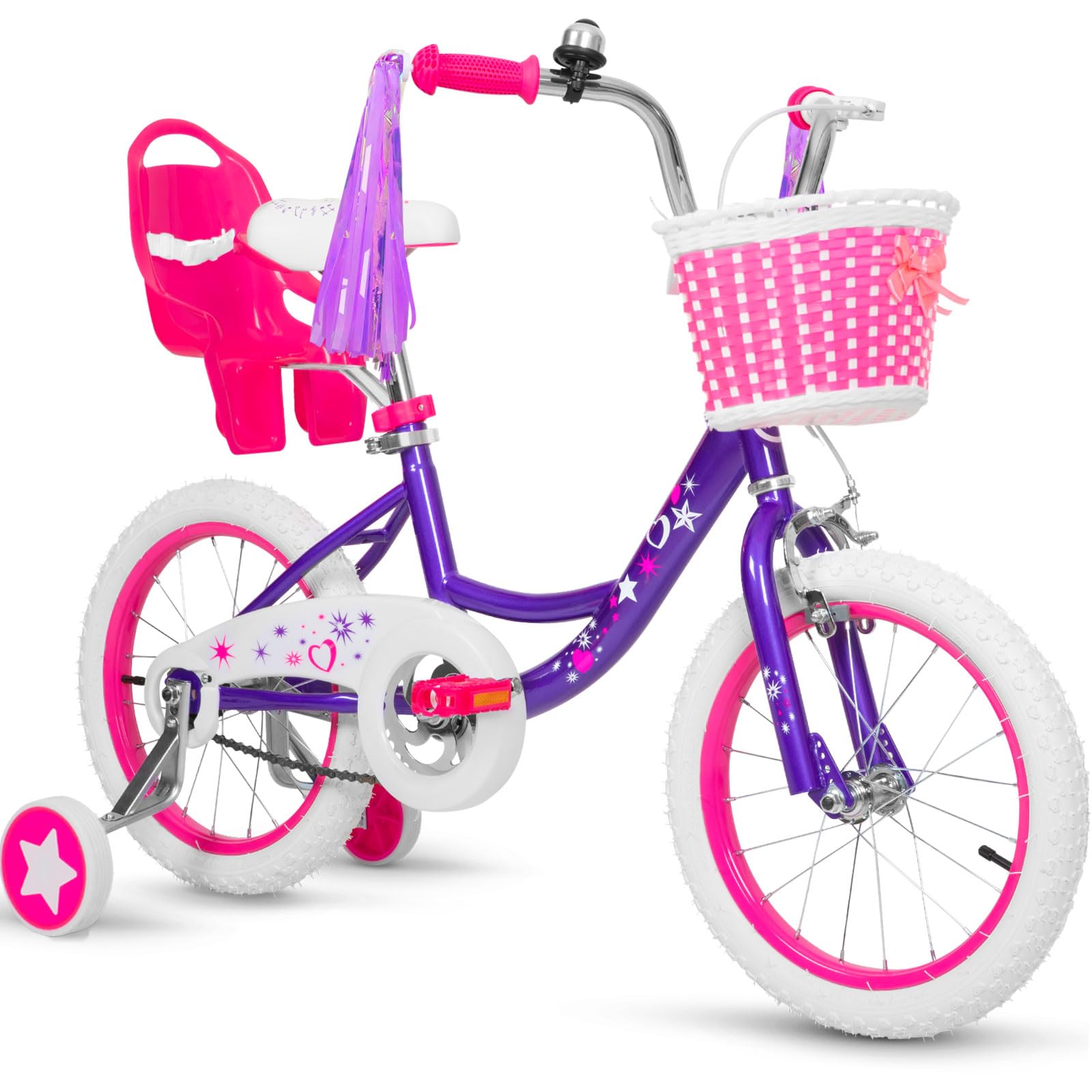 WEIZE Girls Bike for 3-12 Years Old Kids, 14 16 20 Inch Kids Bike with Training Wheels, Streamers, Basket and Doll Seat, Children Bicycles with Coaster Brake, Multiple Colors
