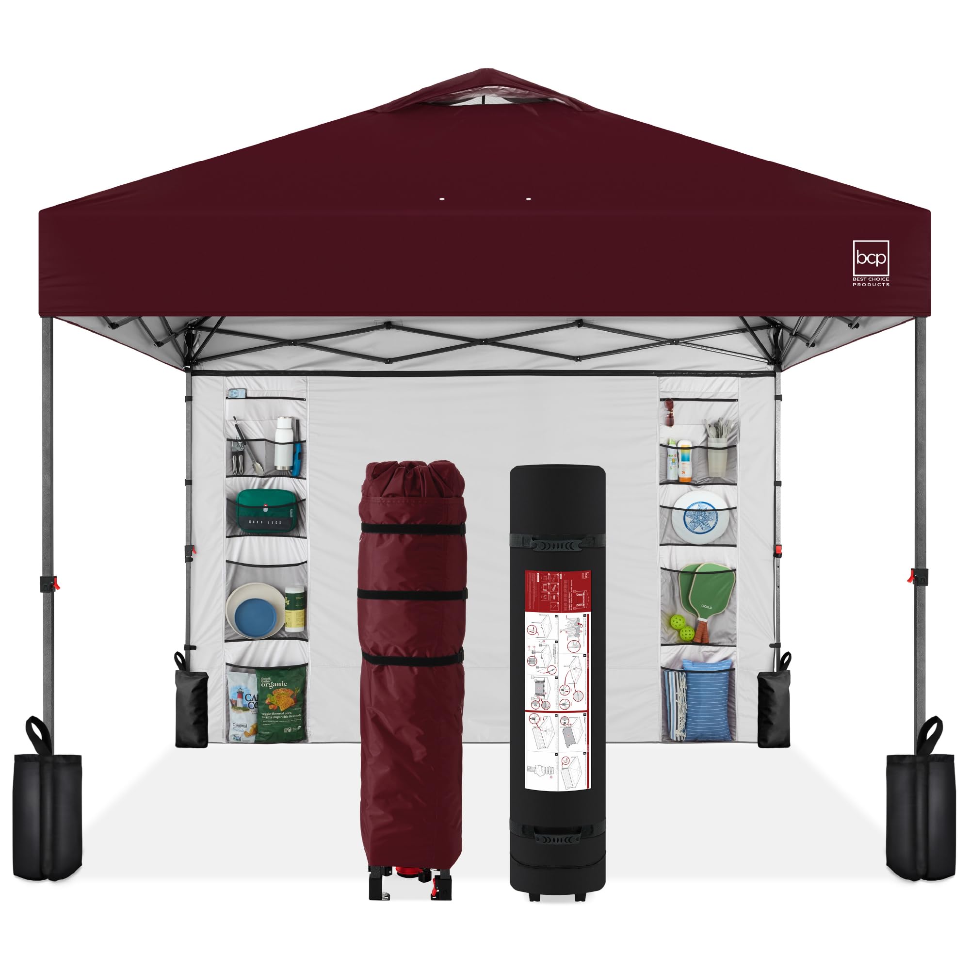 Best Choice Products 10x10ft Pop Up Canopy Tent with Sidewall, 1 Person 1 Minute Set Up, Carry Case, 4 Weight Bags - Pink/White