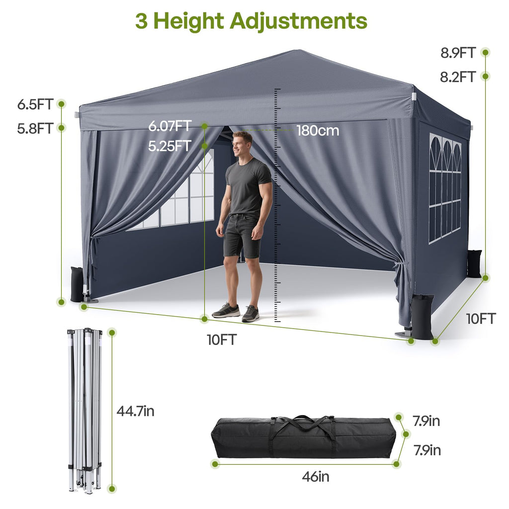 Driftalia 10x10 Pop Up Canopy with Sidewalls, Outdoor Instant Canopy Tent with Carry Bag for Commercial Events, Camping, Backyard Parties - White