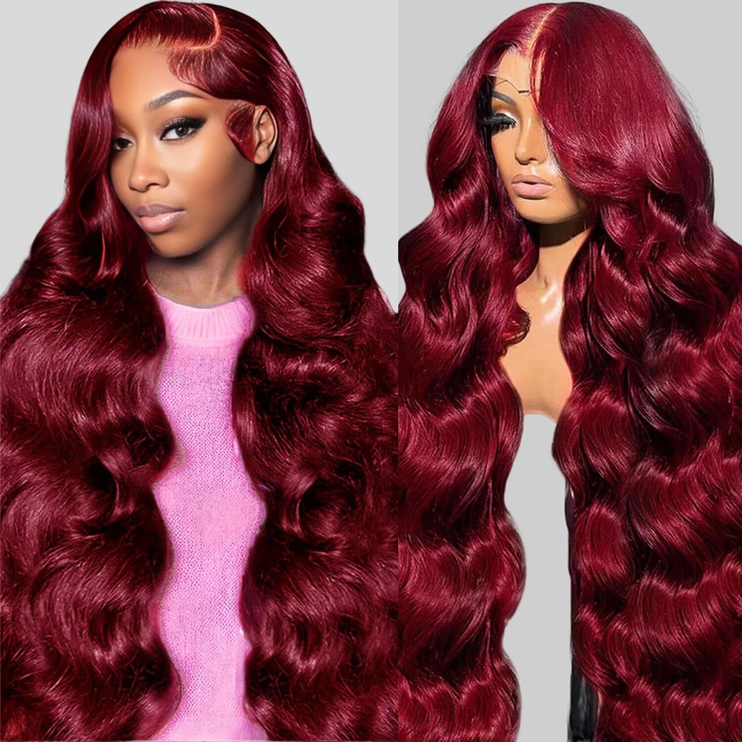 QZOQZO 28 Inch 99j Burgundy Lace Front Wigs Human Hair Red Burgundy Wig 180% Density 13x6 Body Wave Lace Front Wigs Pre Plucked Glueless Lace Front Wigs Human Hair for Women