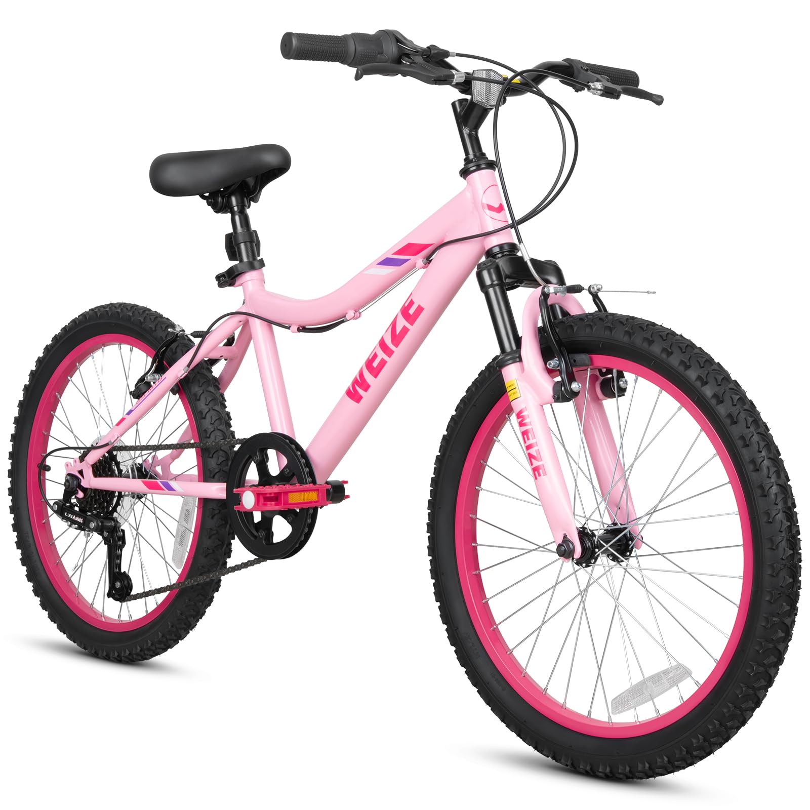 WEIZE 20 24 Inch Kids Mountain Bike,Kids Bike for Girls Age 6-14 Year Old,6 Speed Kid Bicycle with Front Suspension Fork,Adjustable Seat Height,High-Carbon Steel Frame,Ideal for Girl Adventurers