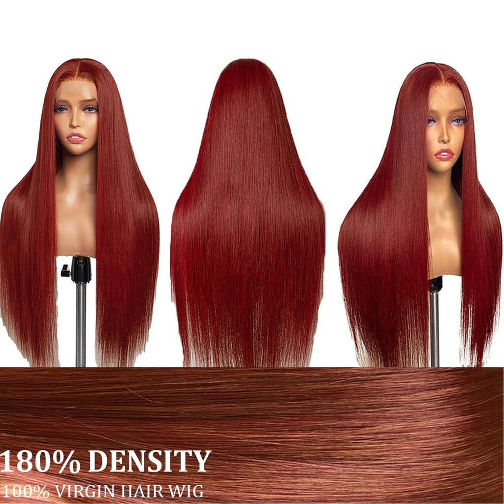 Fiumer Burgundy Wig Human Hair 28inch 13x6 HD Transparent Lace Straight 99J Red Human Hair Wig Colored Reddish Brown Lace Frontal Wigs 180% Density Pre Plucked
