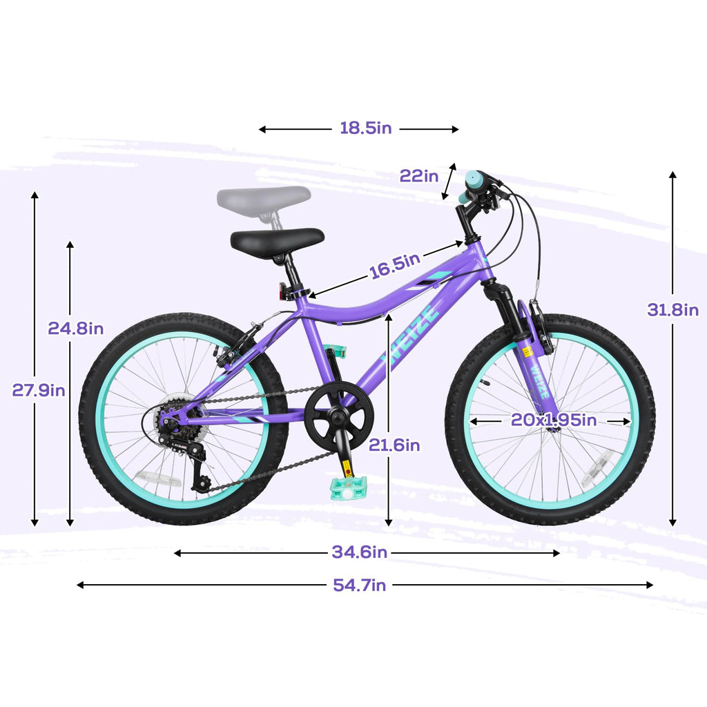 WEIZE 20 24 Inch Kids Mountain Bike,Kids Bike for Girls Age 6-14 Year Old,6 Speed Kid Bicycle with Front Suspension Fork,Adjustable Seat Height,High-Carbon Steel Frame,Ideal for Girl Adventurers