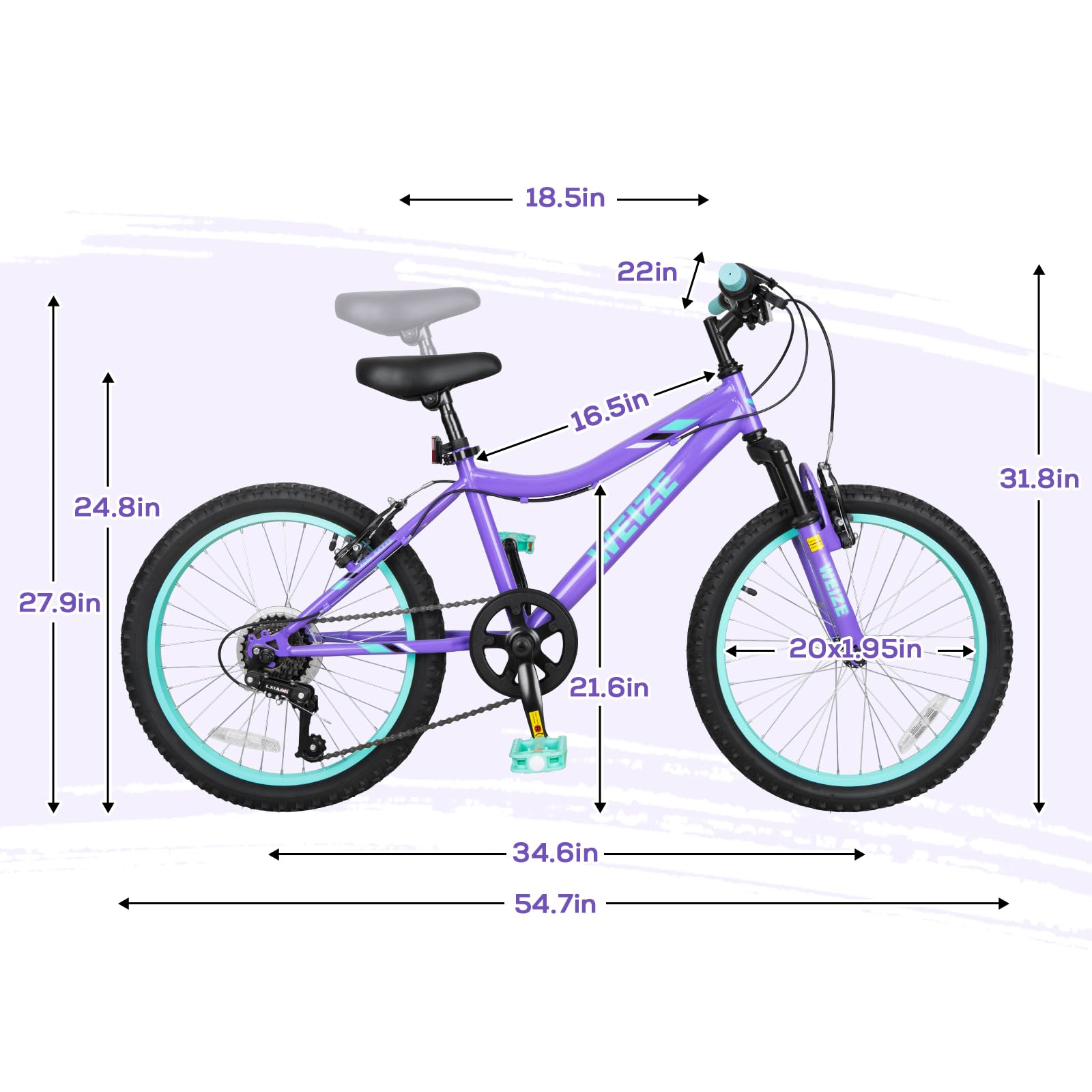 WEIZE 20 24 Inch Kids Mountain Bike,Kids Bike for Girls Age 6-14 Year Old,6 Speed Kid Bicycle with Front Suspension Fork,Adjustable Seat Height,High-Carbon Steel Frame,Ideal for Girl Adventurers