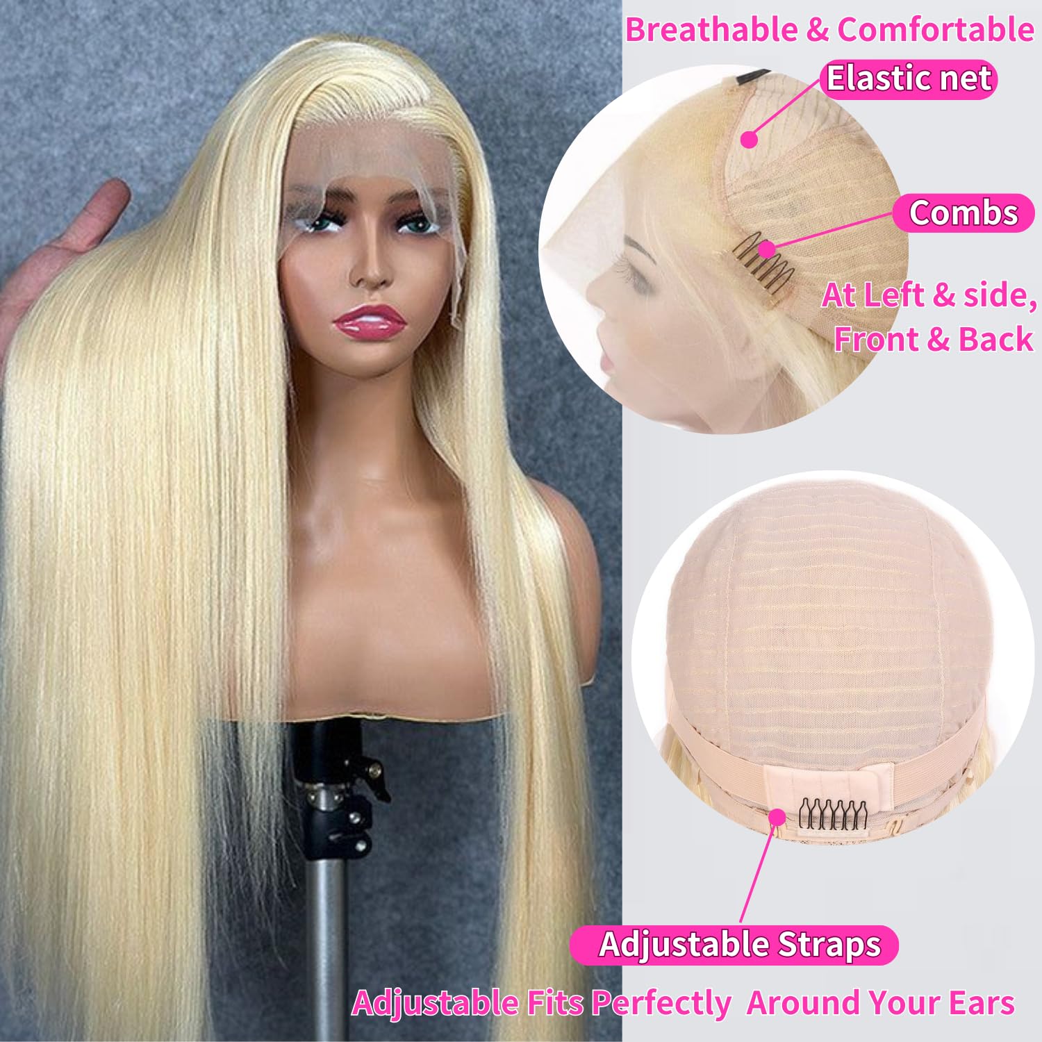 GZX 26 Inch 613 Lace Front Wig Human Hair 13X4 Blonde Straight HD Transparent Lace Frontal Wigs Human Hair Pre Plucked with Baby Hair 180% Density Blonde Glueless Wigs Human Hair