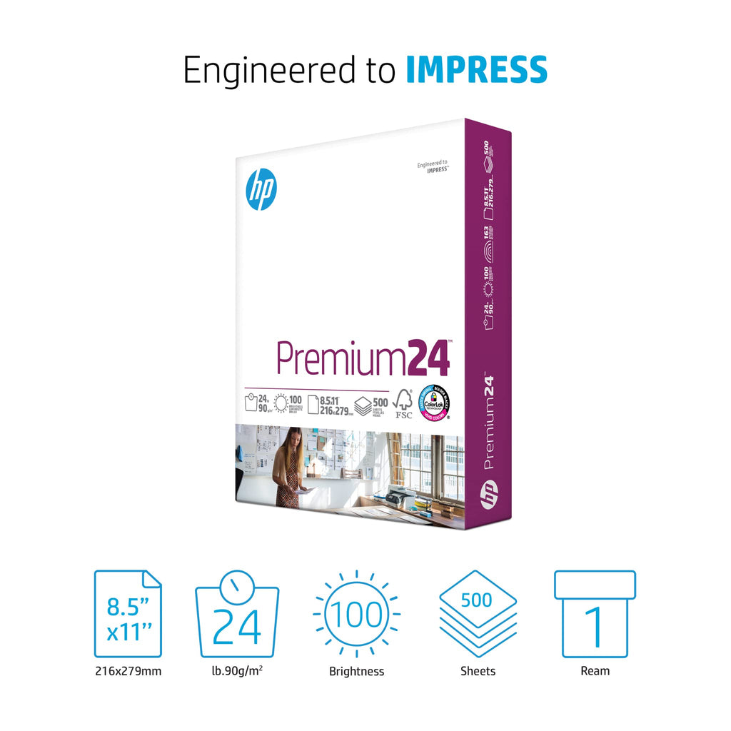 HP Paper Printer | 8.5 x 11 Paper | Premium 32 lb | 1 Ream - 500 Sheets | 100 Bright | Made in USA - FSC Certified | 113100R