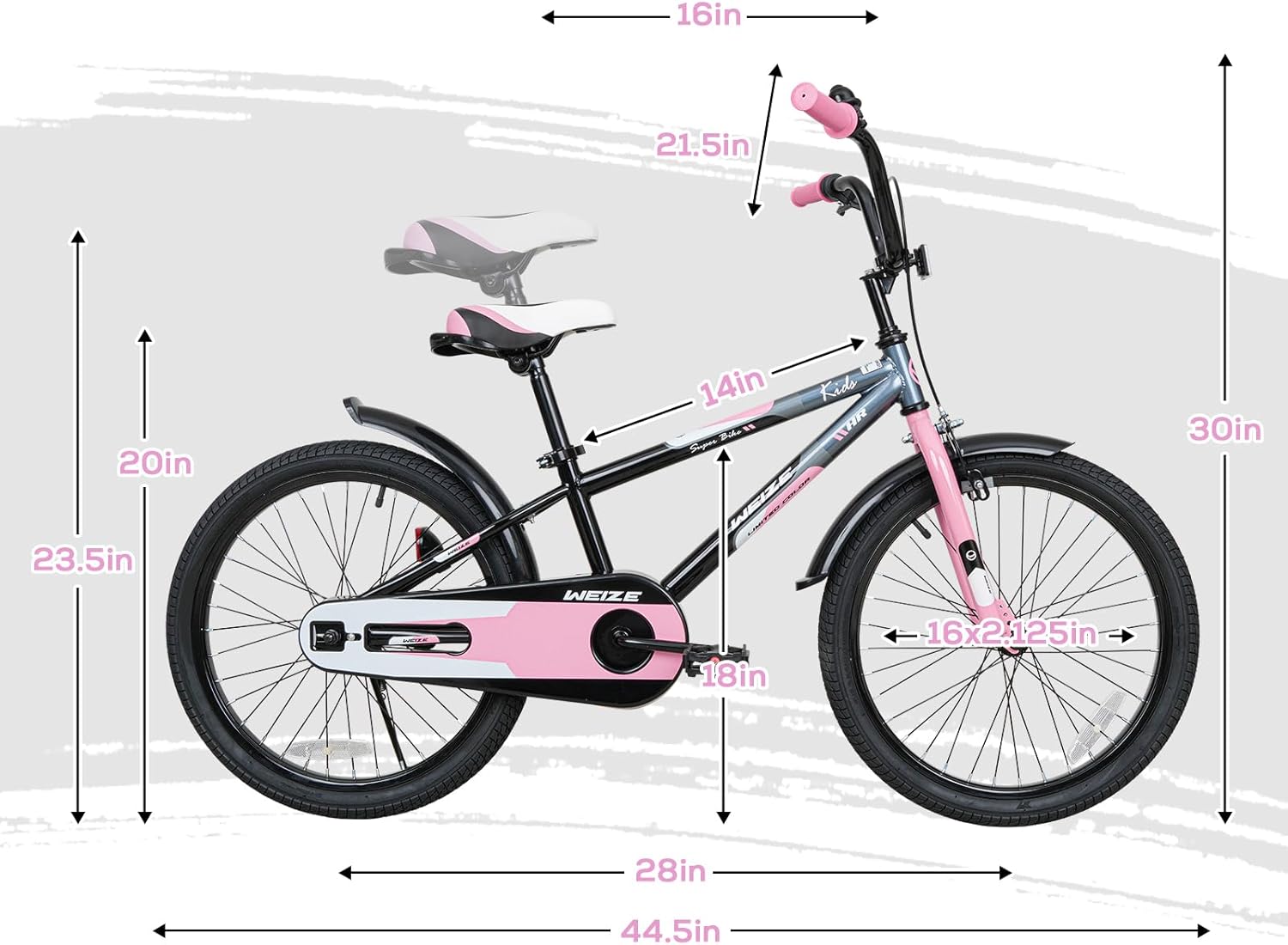 WEIZE Kids Bike, 20 Inch Children Bicycle for Boys & Girls Ages 6-12 Years Old, Rider Height 48-60 Inch, Adjustable Seat & Handlebars, Coaster Brake, Pinkblack