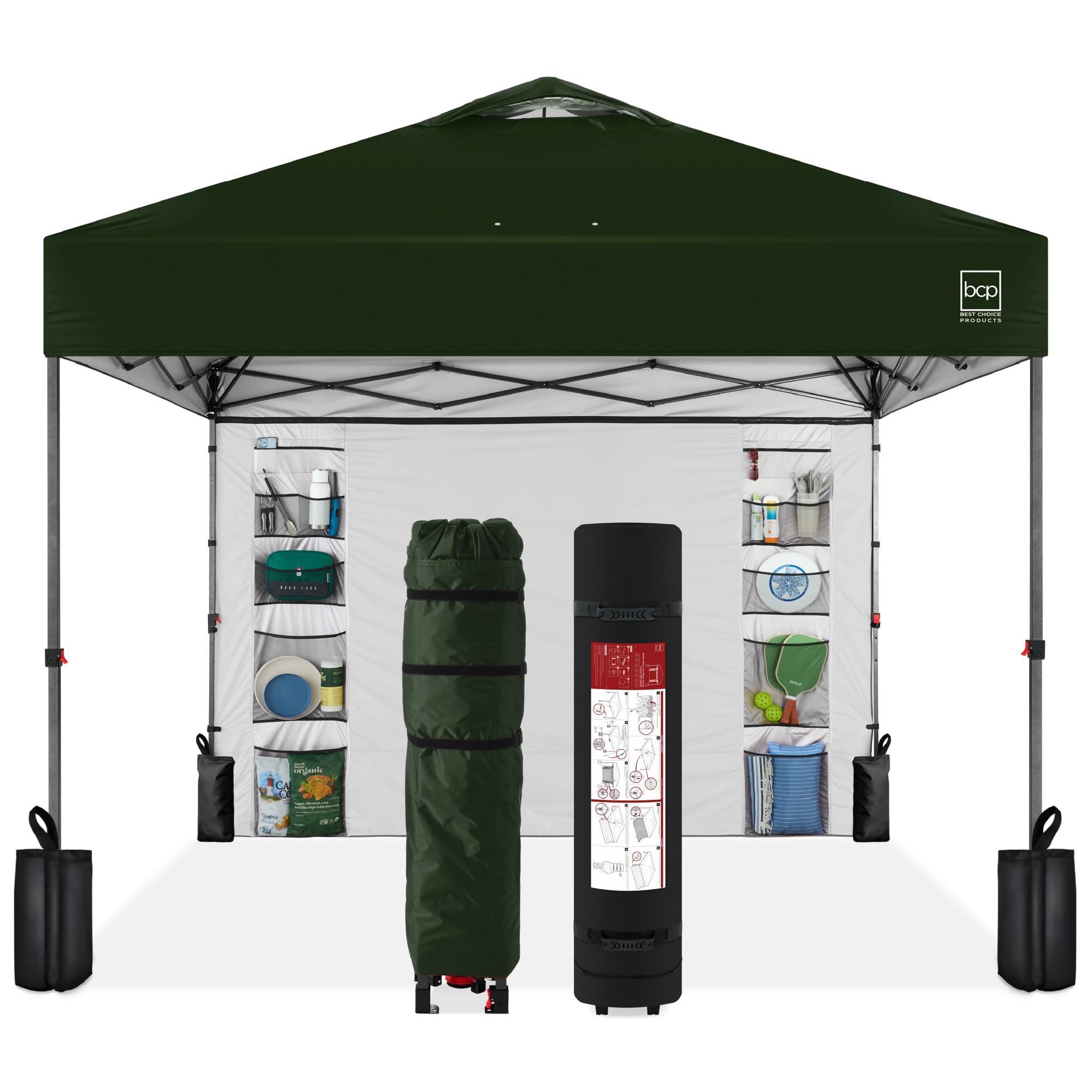 Best Choice Products 10x10ft Pop Up Canopy Tent with Sidewall, 1 Person 1 Minute Set Up, Carry Case, 4 Weight Bags - Pink/White