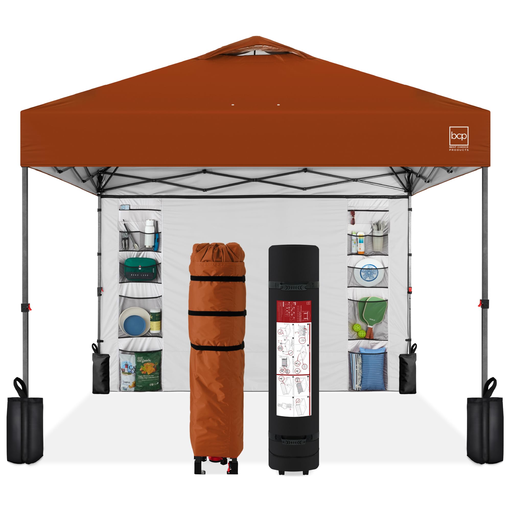 Best Choice Products 10x10ft Pop Up Canopy Tent with Sidewall, 1 Person 1 Minute Set Up, Carry Case, 4 Weight Bags - Pink/White