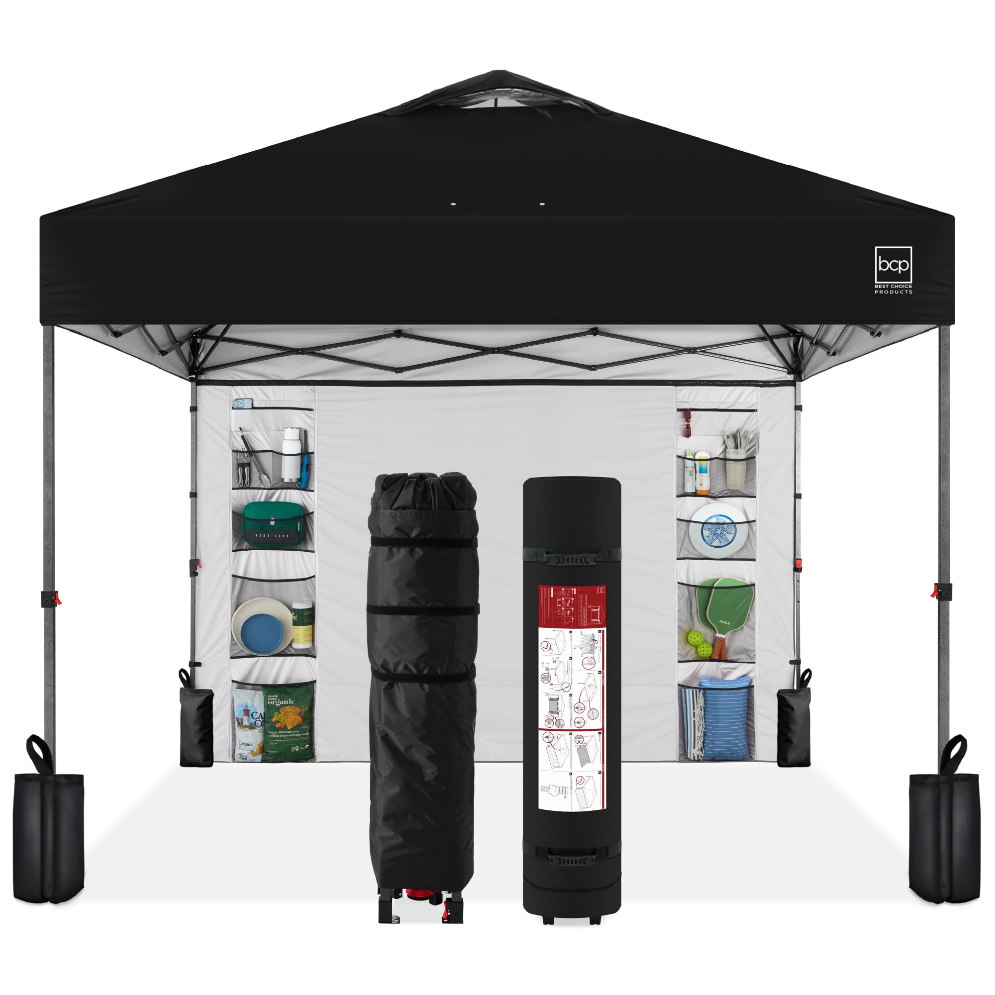 Best Choice Products 10x10ft Pop Up Canopy Tent with Sidewall, 1 Person 1 Minute Set Up, Carry Case, 4 Weight Bags - Pink/White